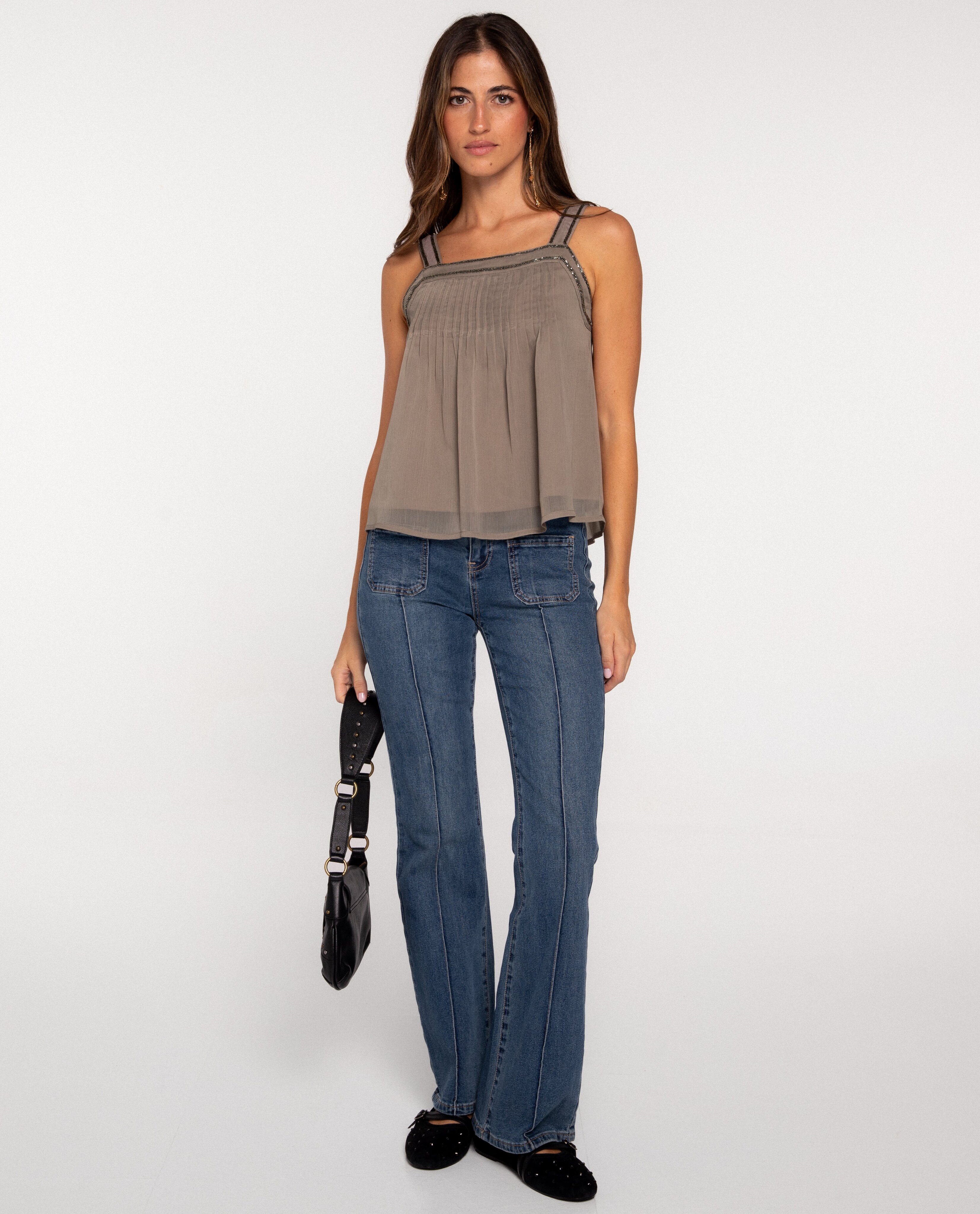 Top fluido de tirantes con cuentas de mujer - The-Are - Granate Granate-5