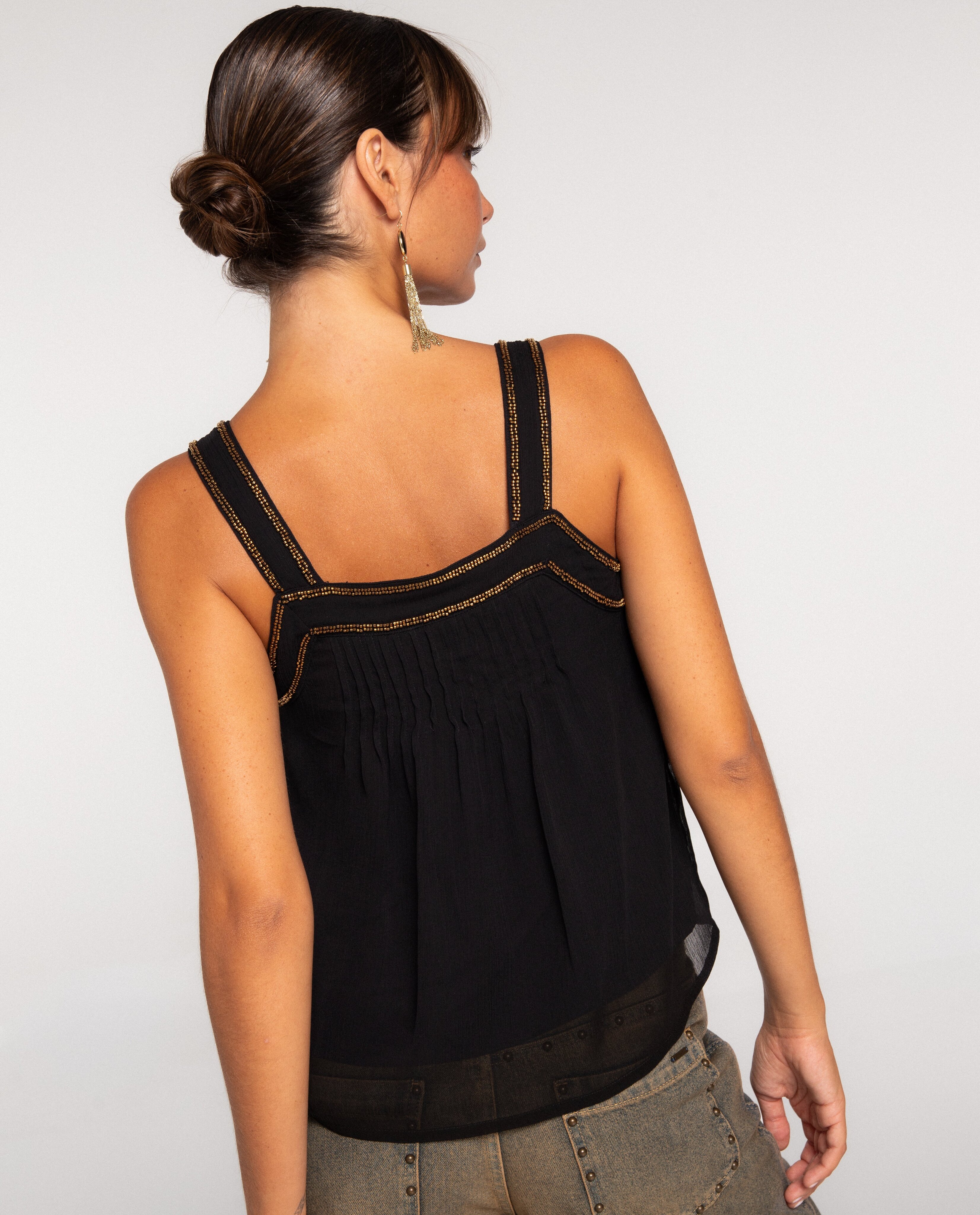 Top fluido de tirantes con cuentas de mujer - The-Are - Negro Negro-3
