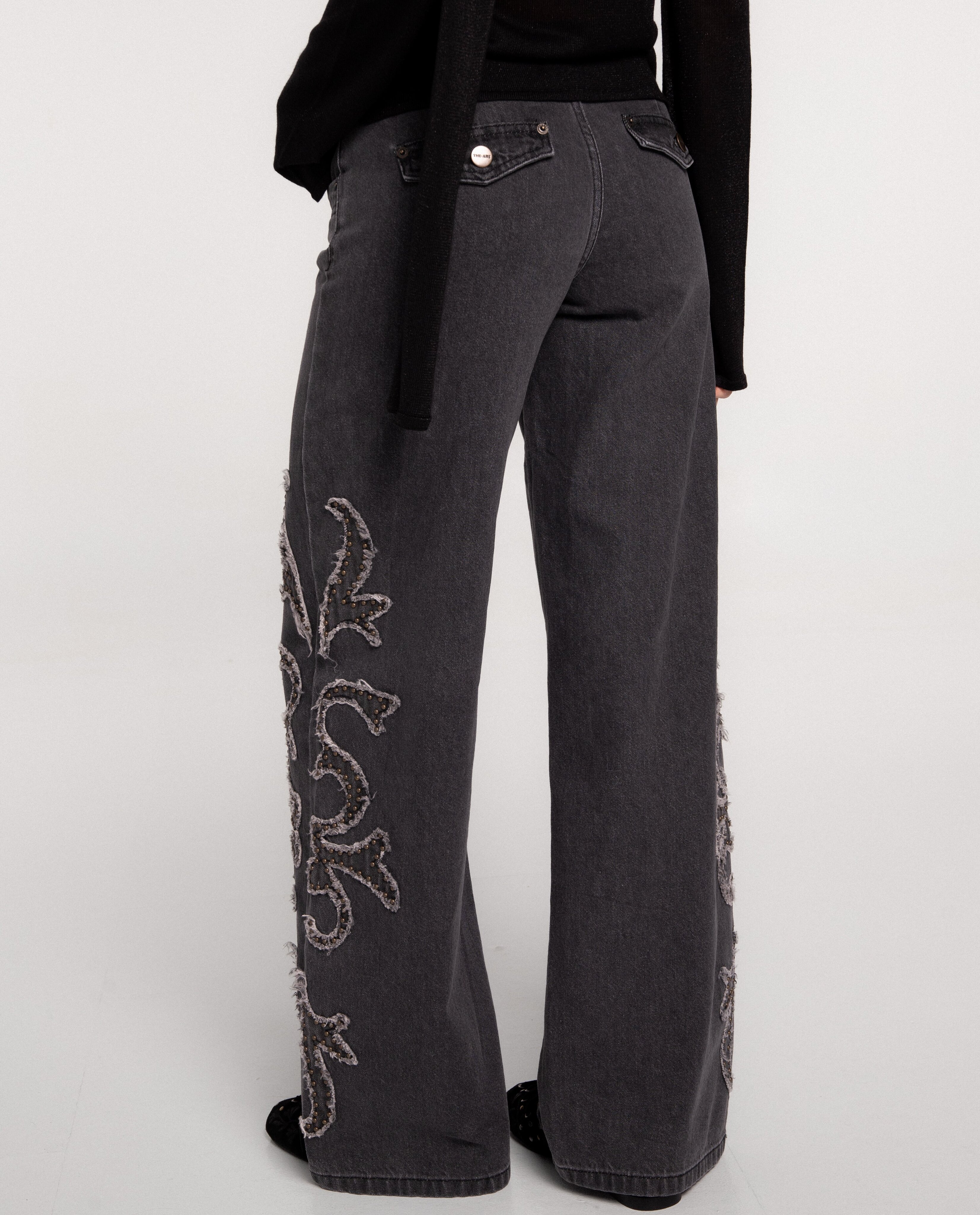 Pantalón vaquero recto con tachuelas de mujer - The-Are - Gris Gris-4