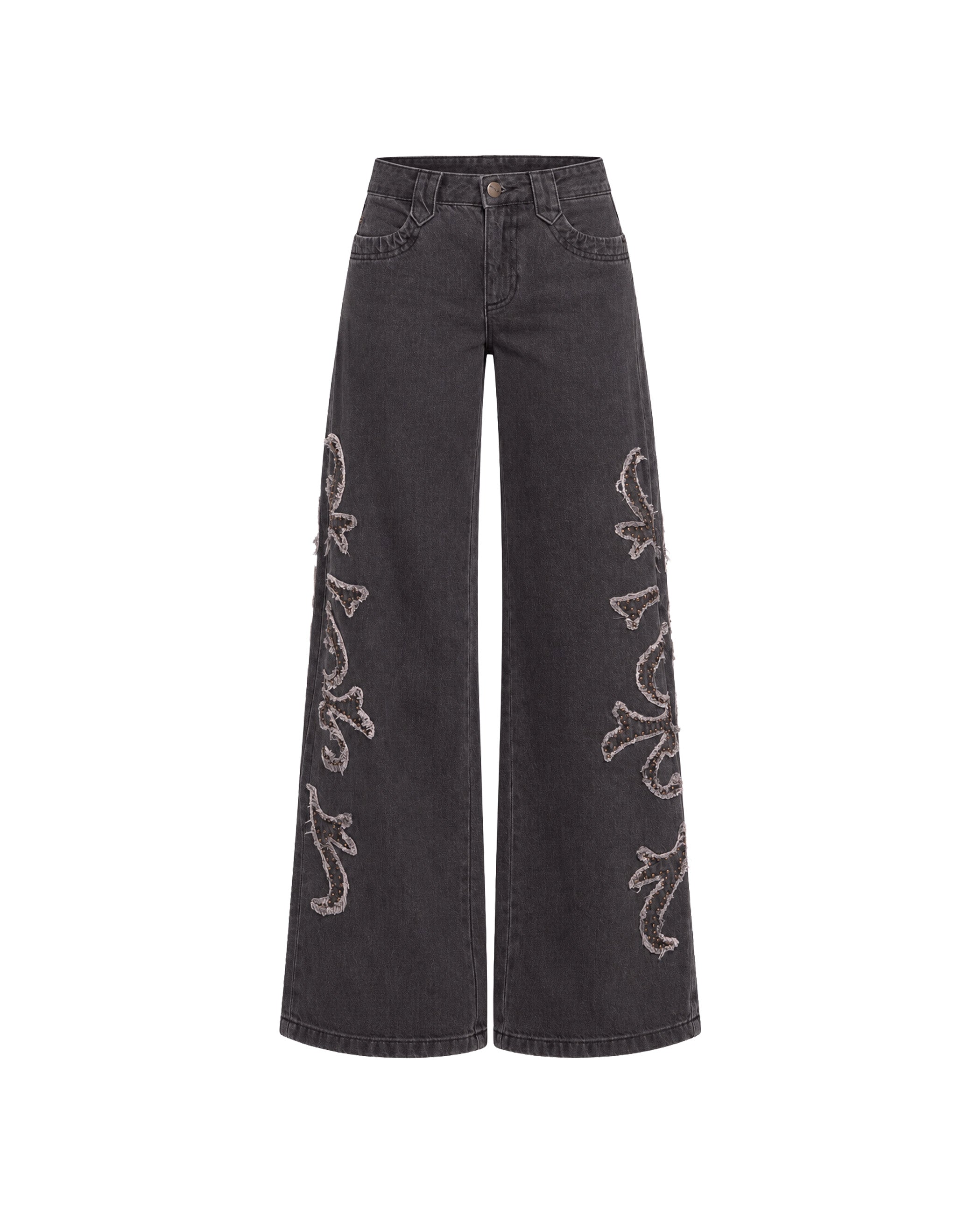 Pantalón vaquero recto con tachuelas de mujer - The-Are - Gris Gris-6