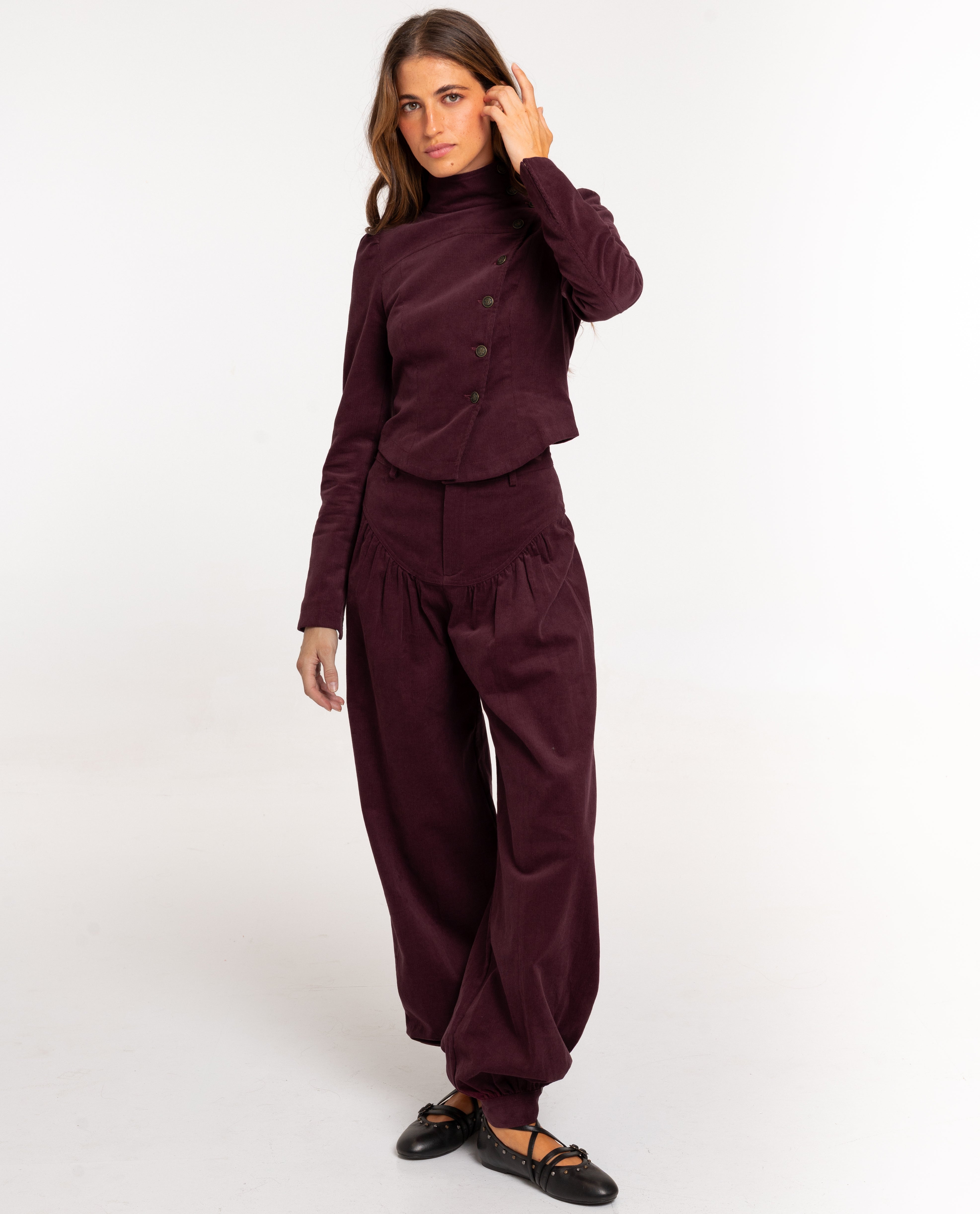 Chaqueta de mujer entallada de pana - The-Are - Berenjena Berenjena-4