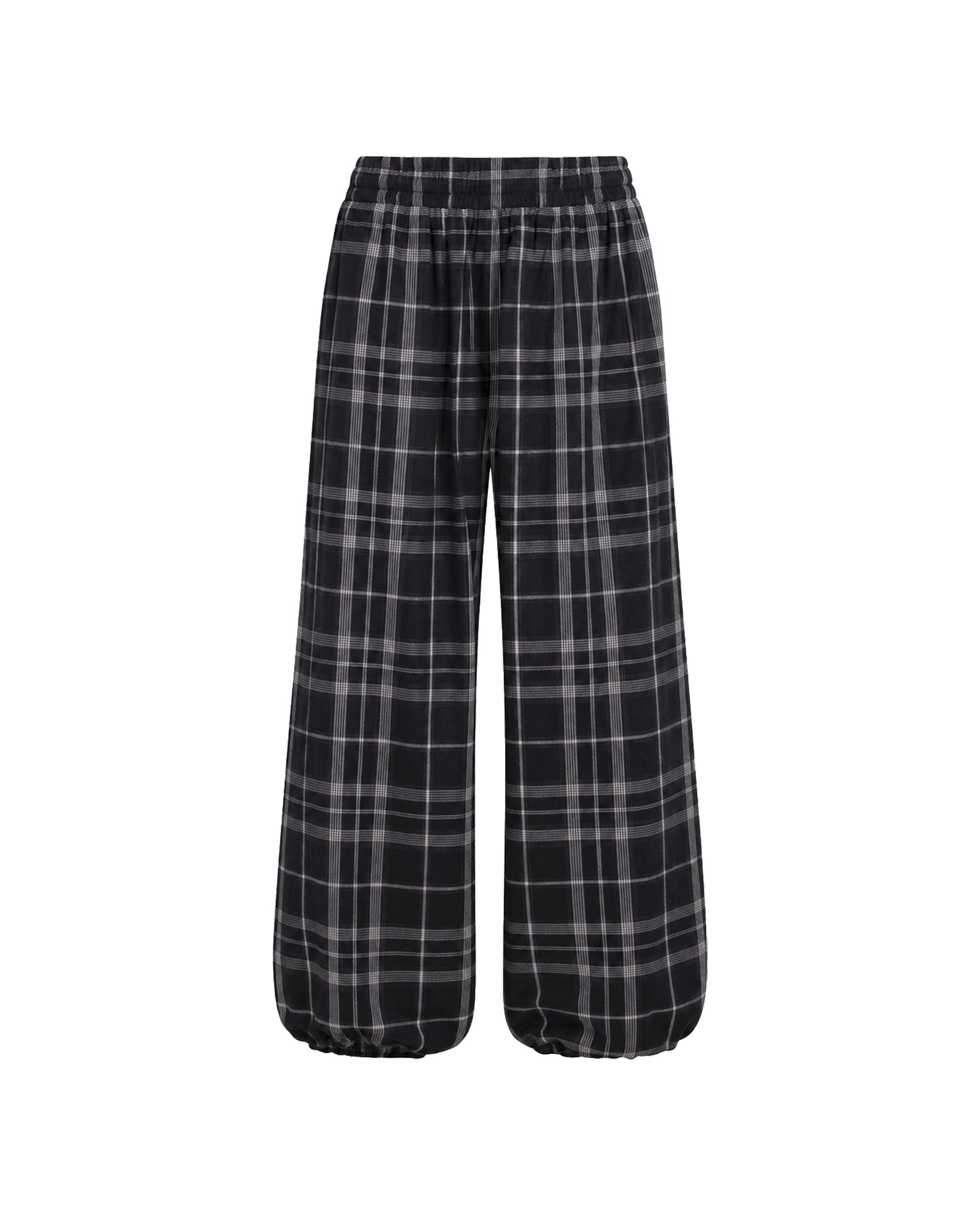 Pantalón ancho de cuadros con nido de abeja de mujer - The-Are - Gris Gris-5