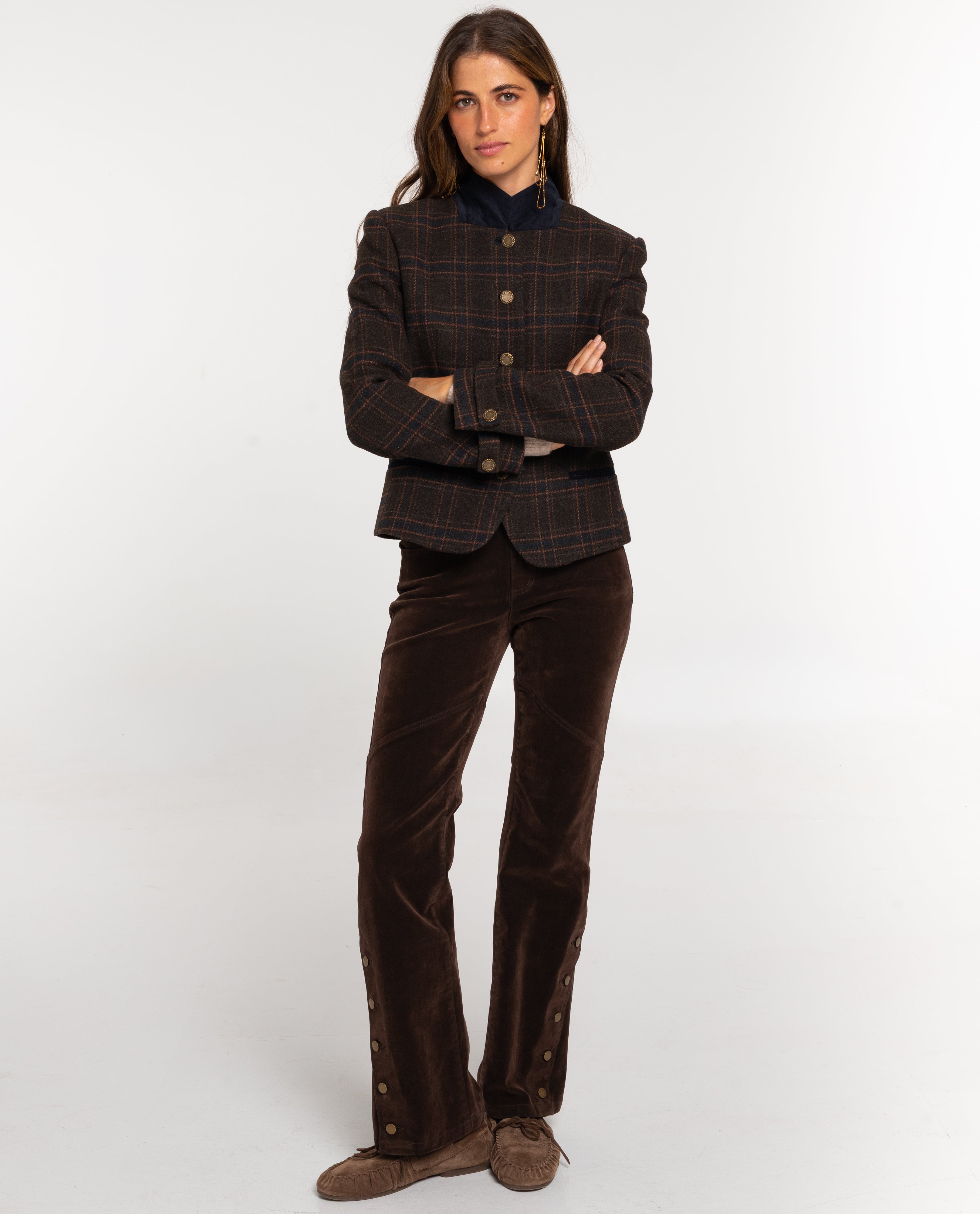 Chaqueta entallada a cuadros con lana de mujer - The-Are - Marrón Marrón-4