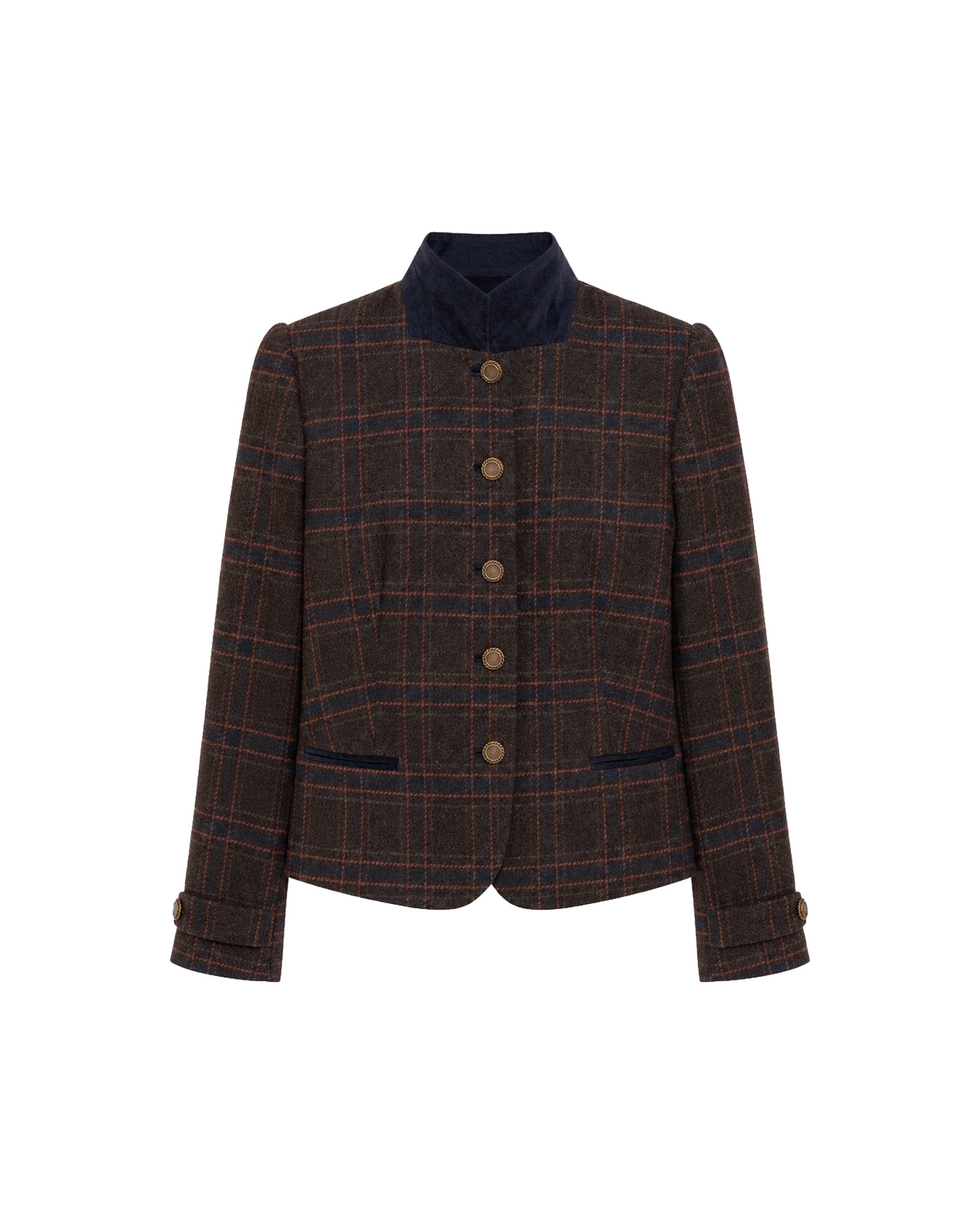 Chaqueta entallada a cuadros con lana de mujer - The-Are - Marrón Marrón-5