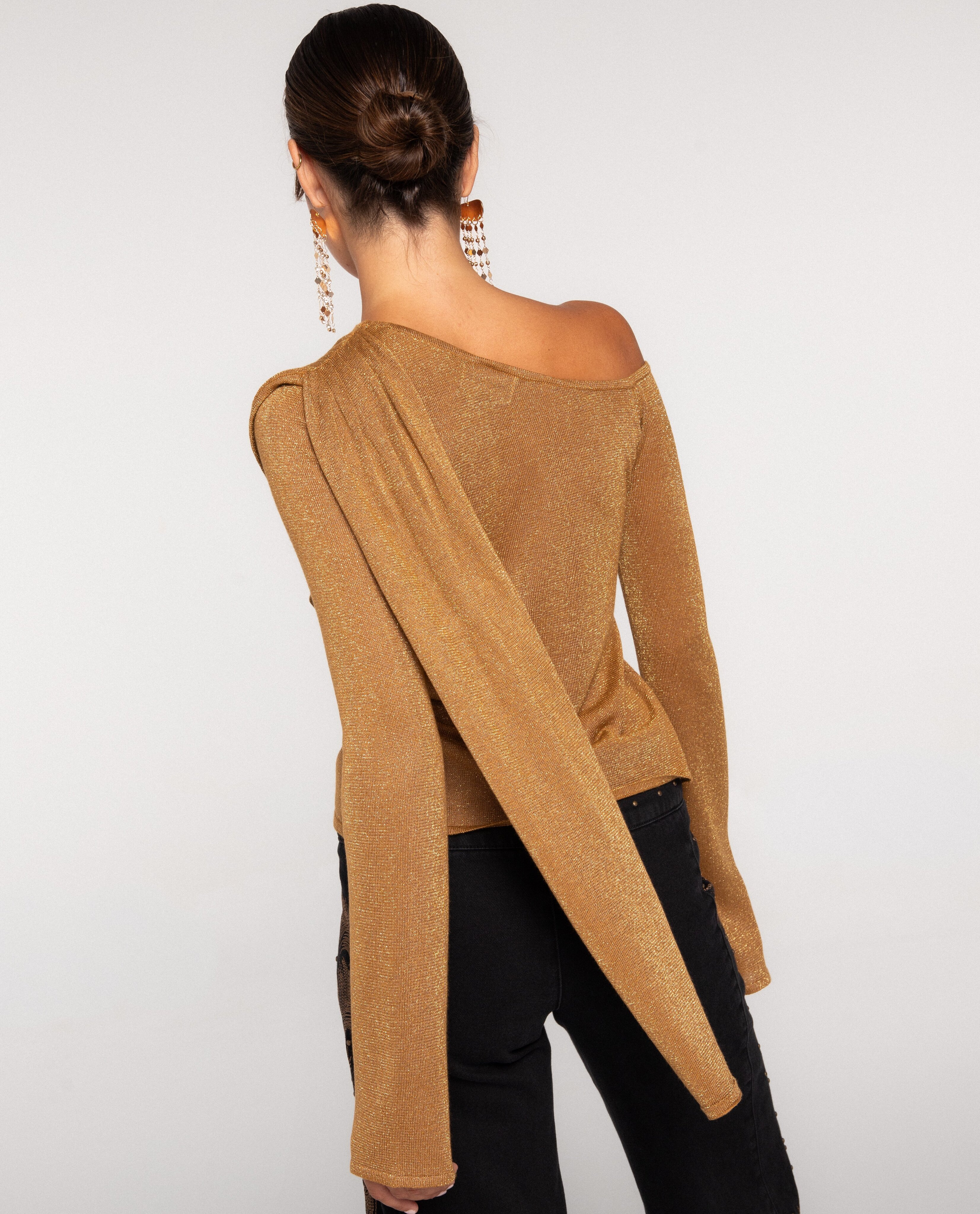 Top de punto asimétrico con lurex de mujer - The-Are - Oro Oro-3
