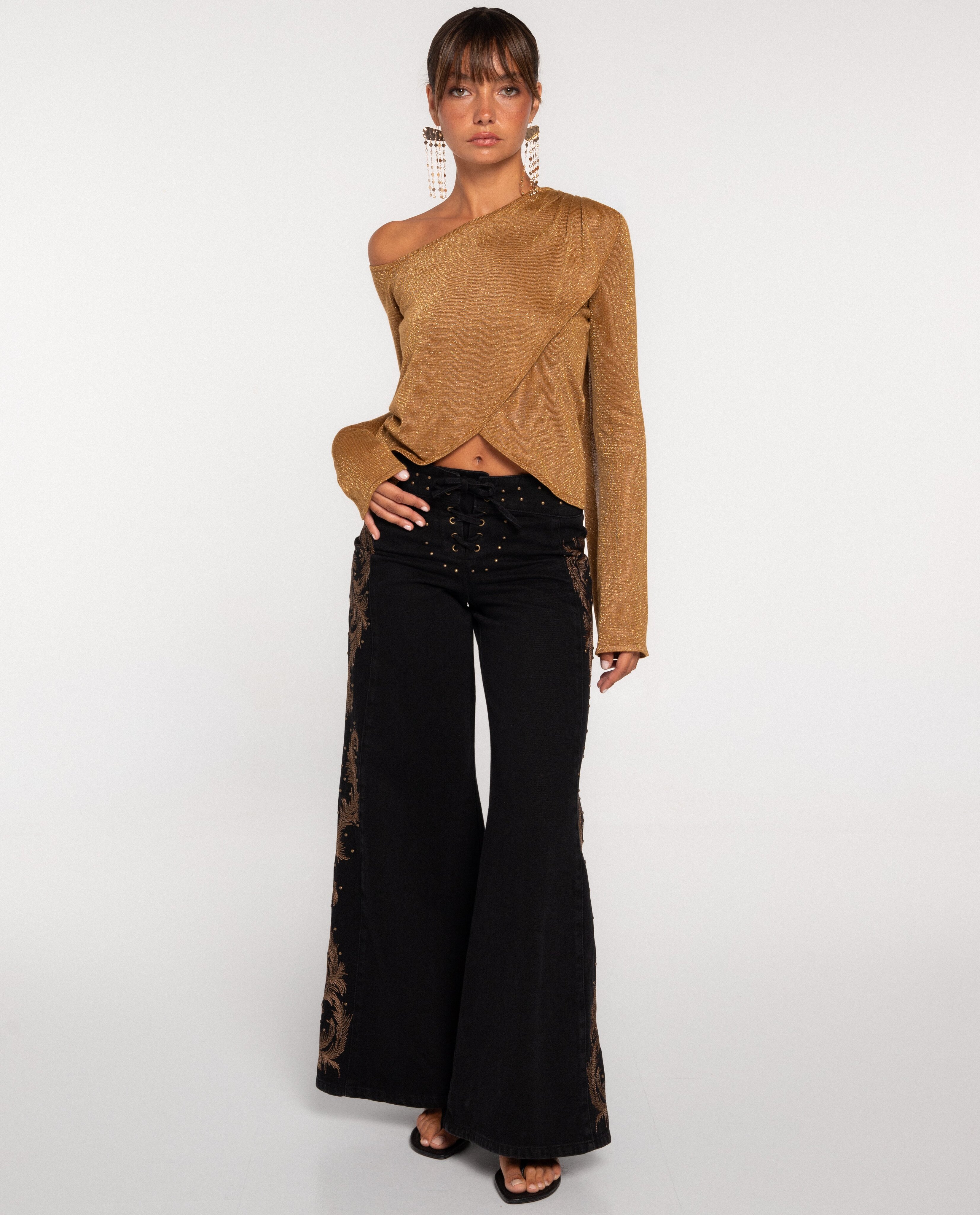 Top de punto asimétrico con lurex de mujer - The-Are - Oro Oro-5
