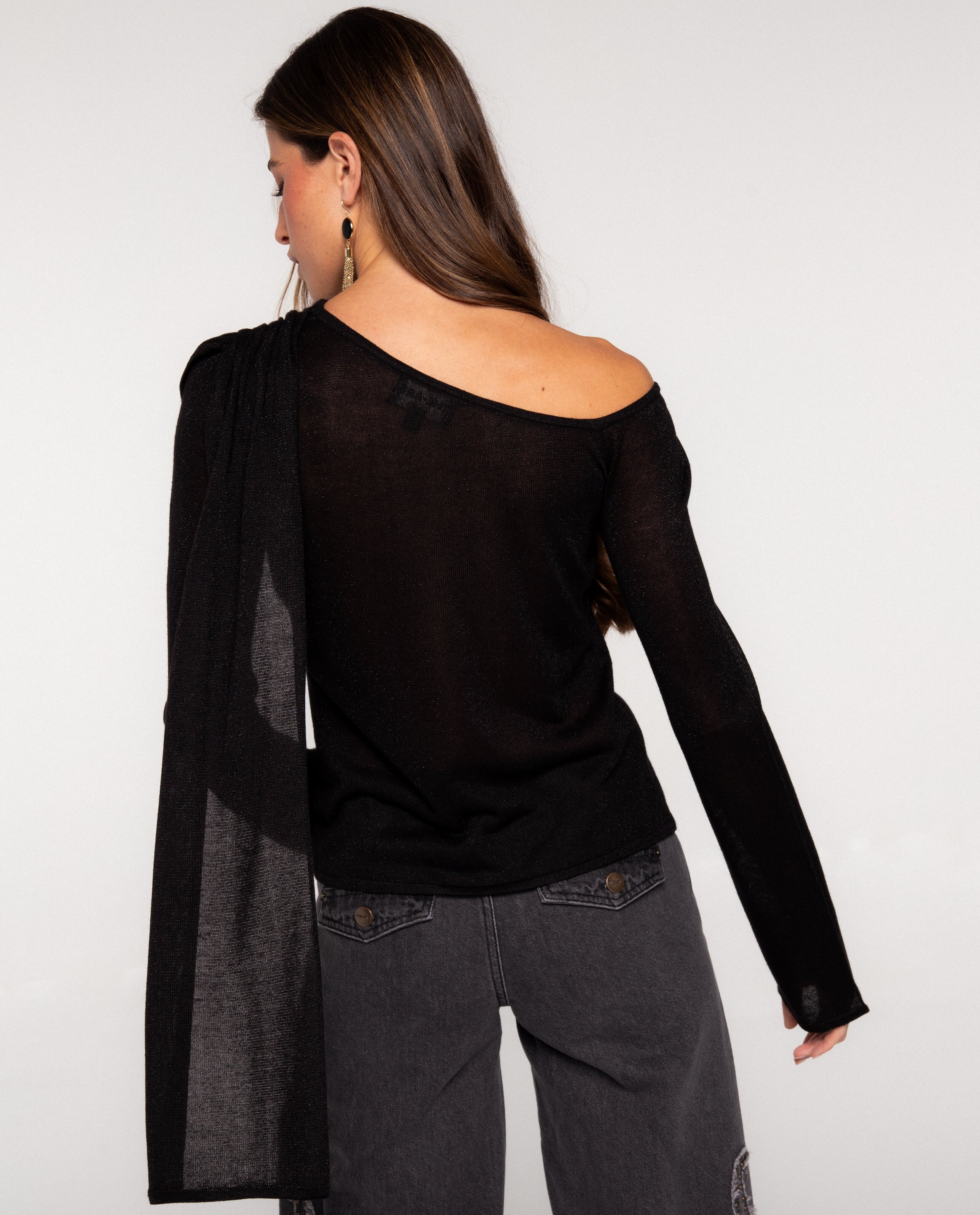 Top de punto asimétrico con lurex de mujer - The-Are - Negro Negro-3