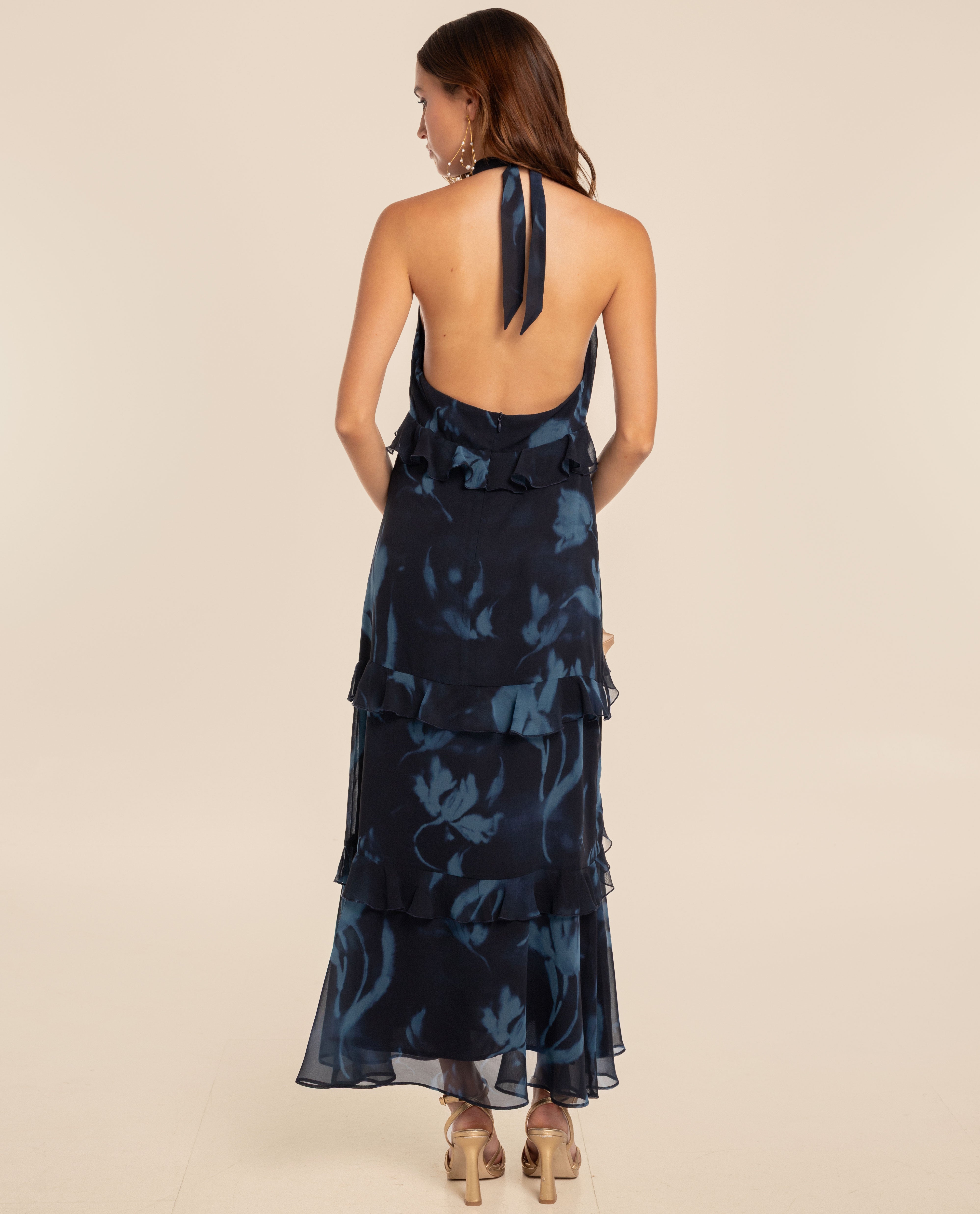 Vestido midi sin mangas con cuello chimenea y volantes - The-Are - Azul Azul-3