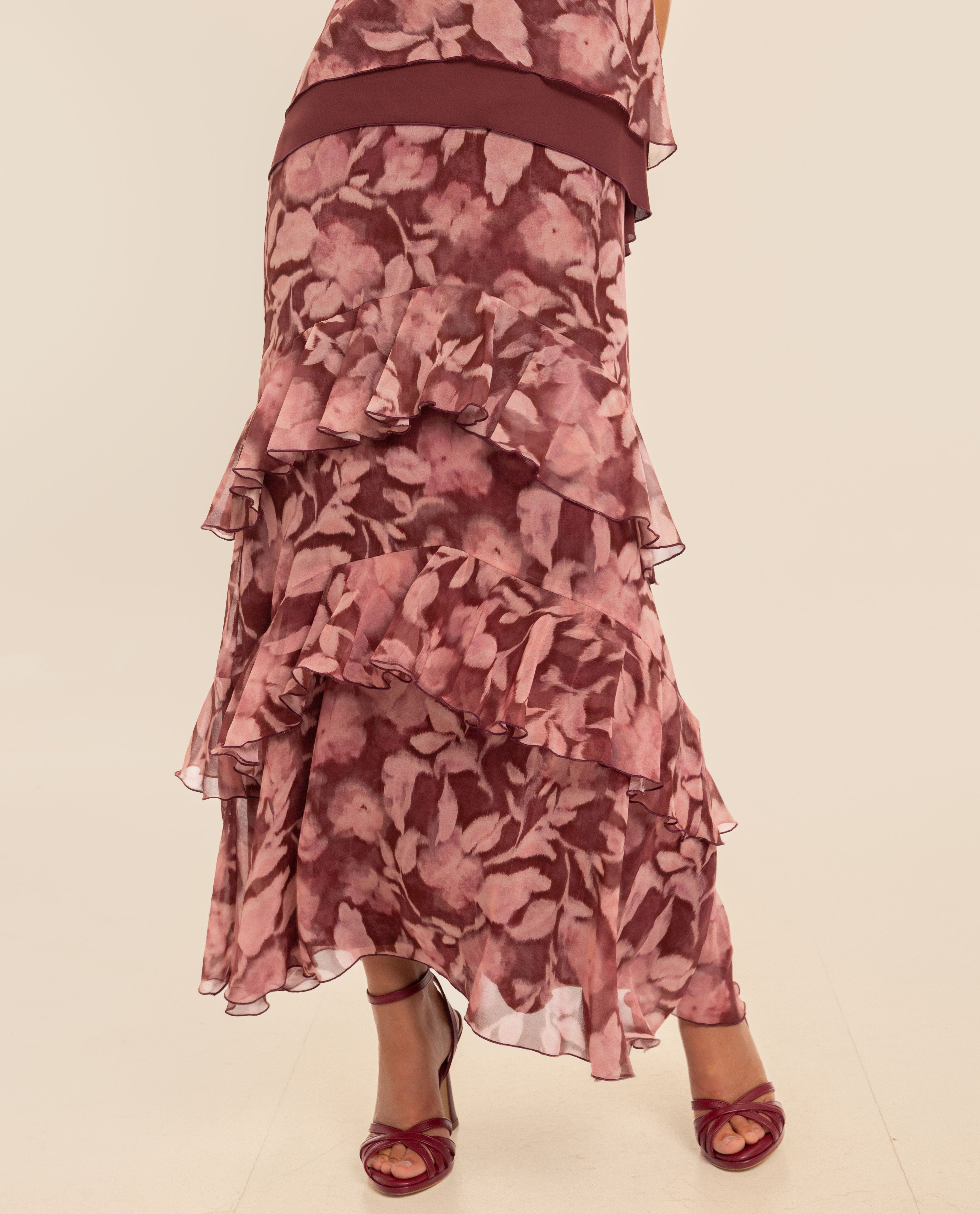 Falda midi evasé con volantes - The-Are - Burdeos Burdeos-2