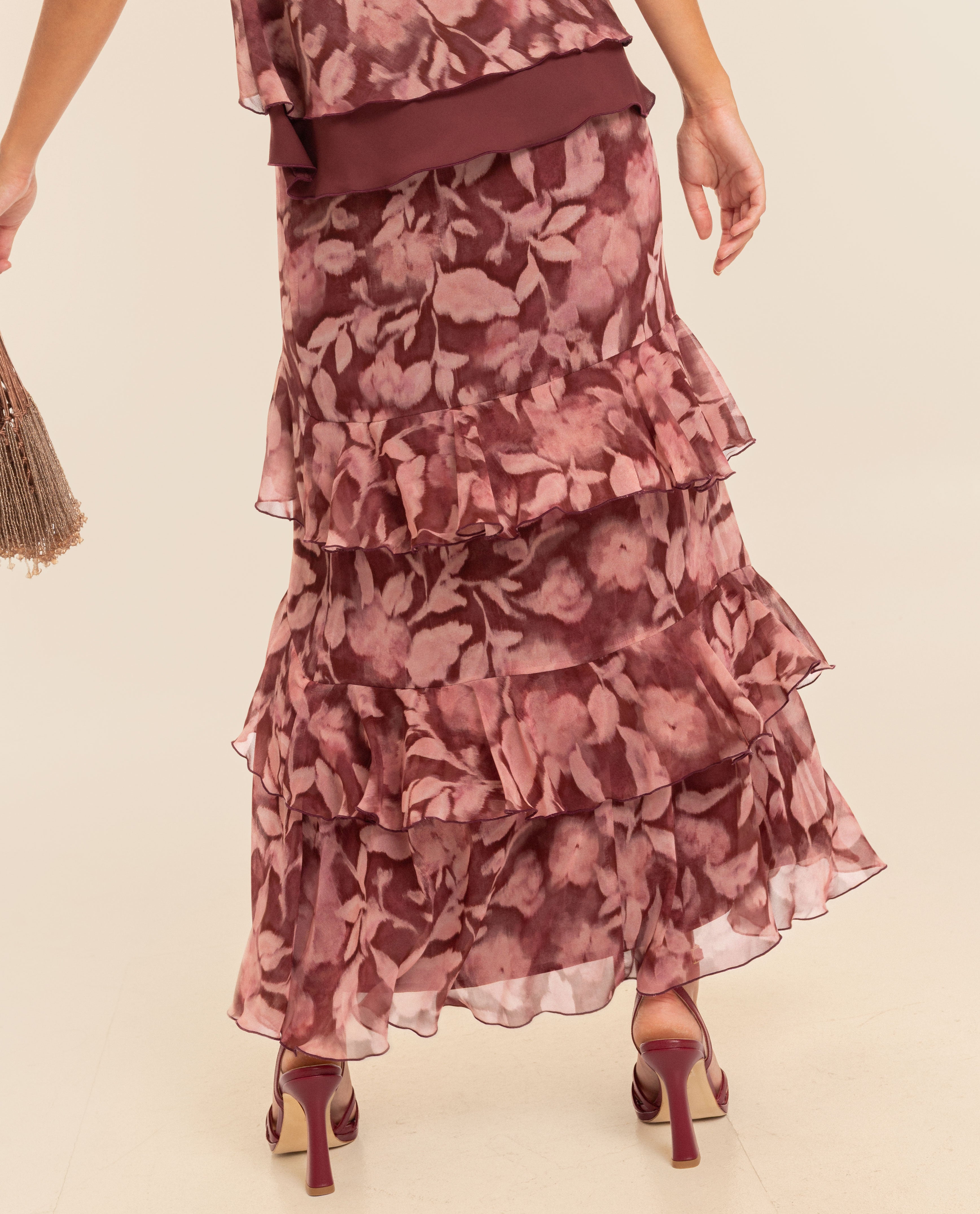 Falda midi evasé con volantes - The-Are - Burdeos Burdeos-3