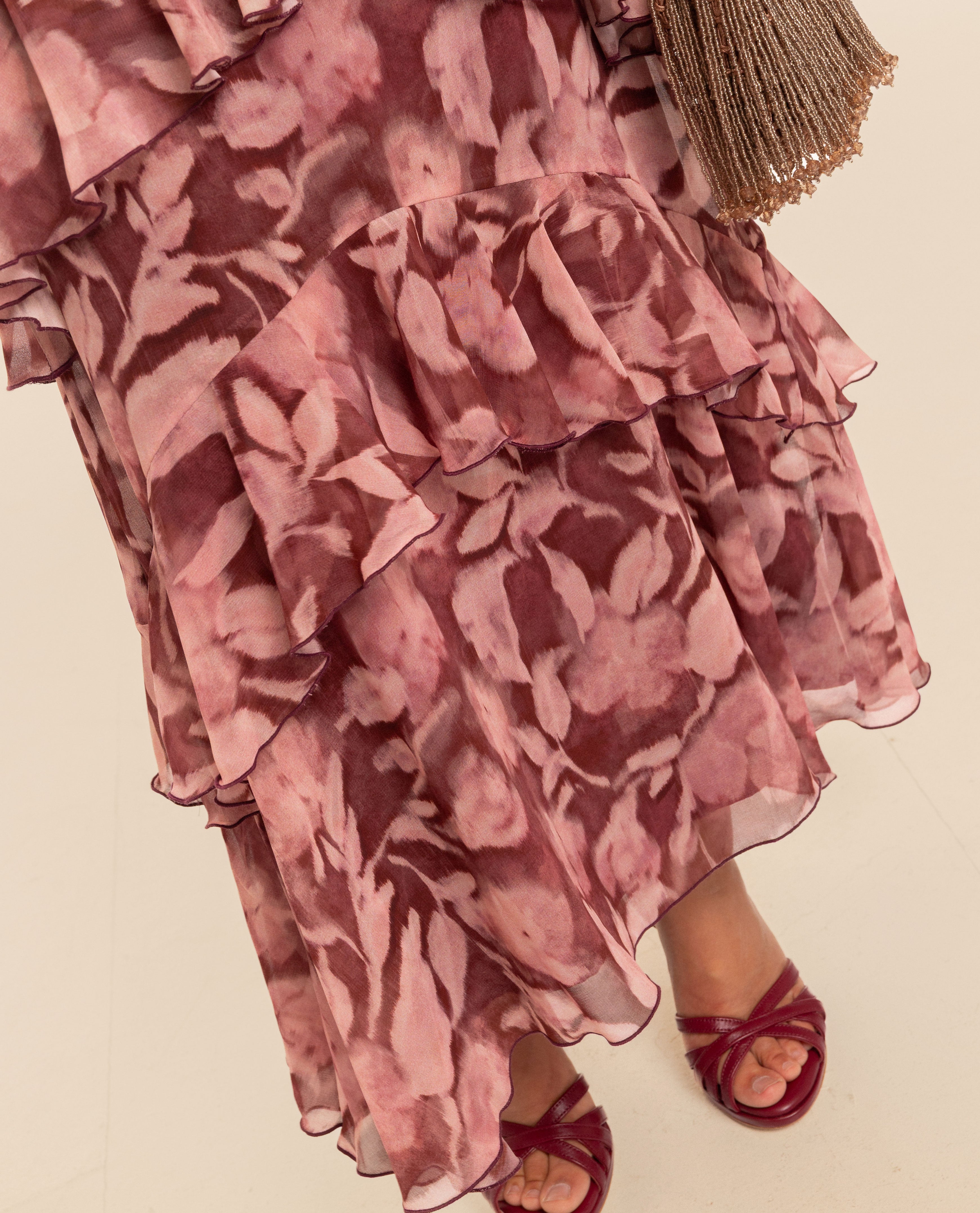Falda midi evasé con volantes - The-Are - Burdeos Burdeos-4
