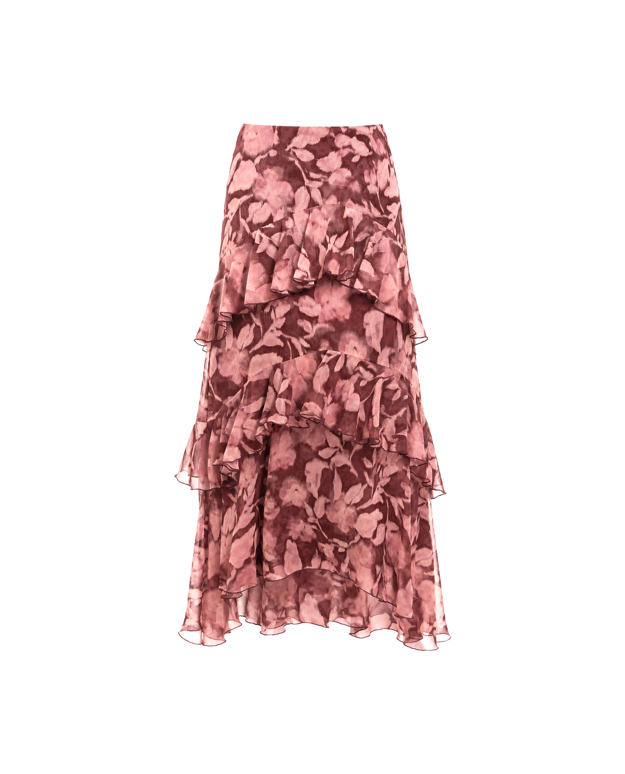 Falda midi evasé con volantes - The-Are - Burdeos Burdeos-5