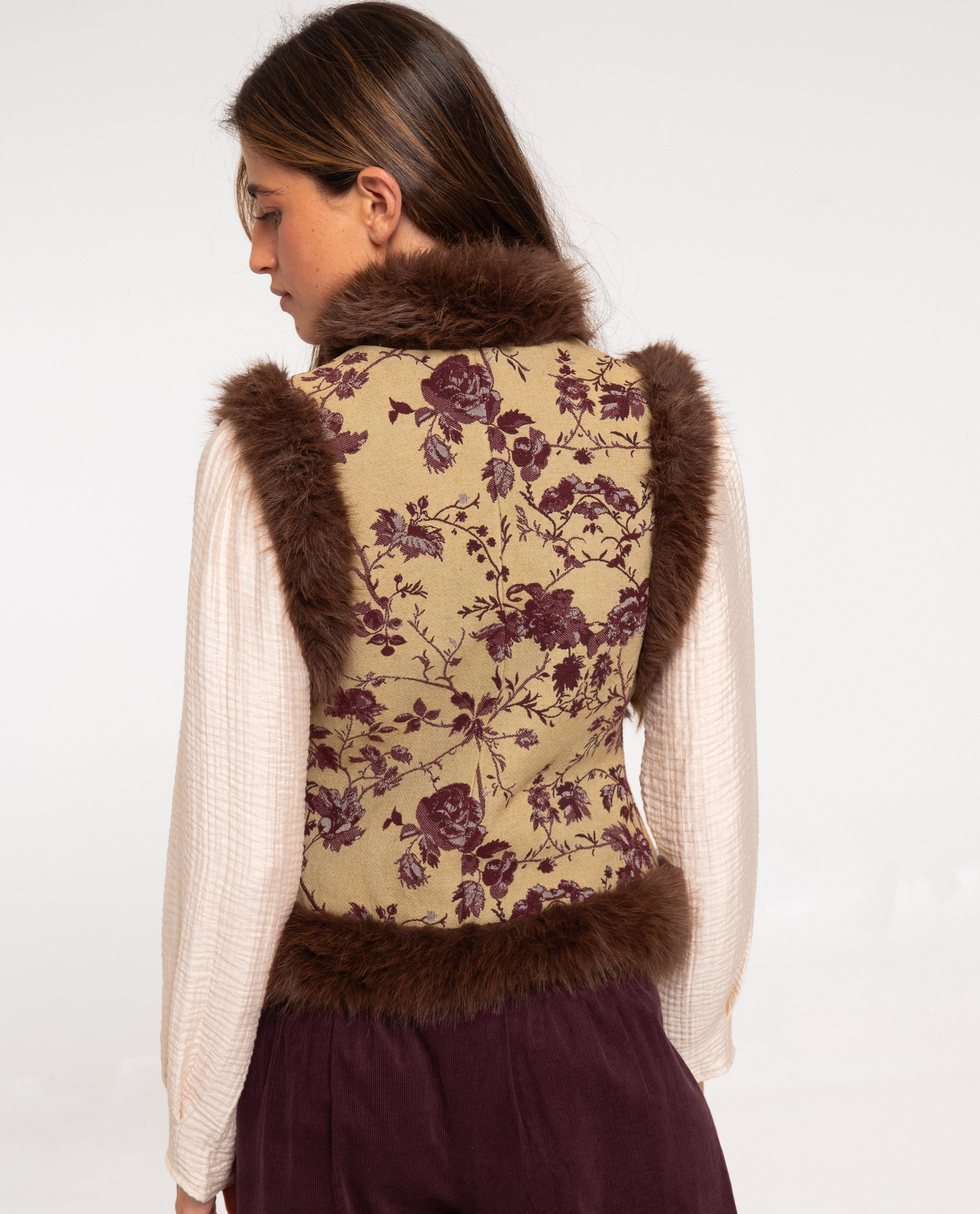 Chaleco jacquard con pelo de mujer - The-Are - Marrón Marrón-1
