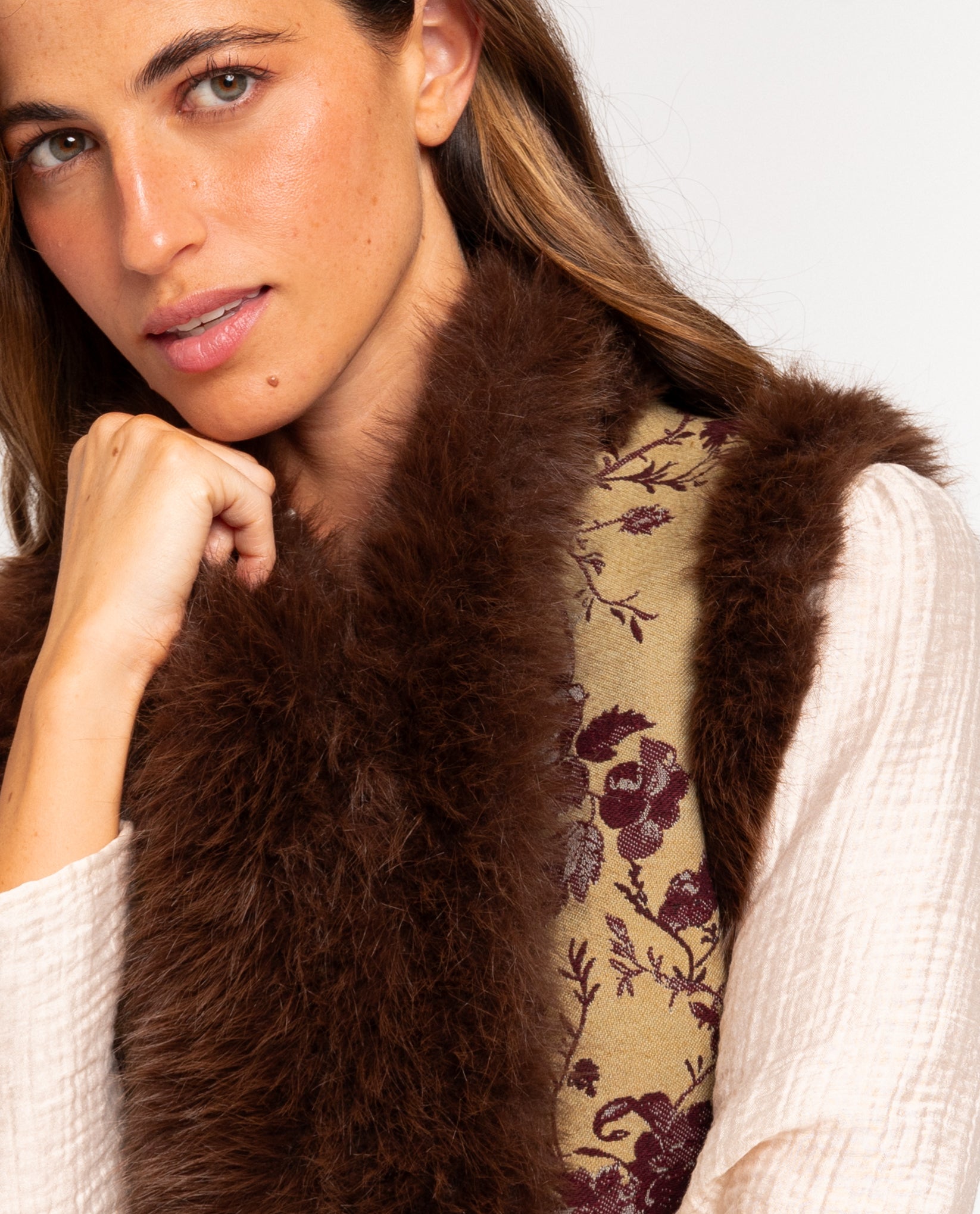 Chaleco jacquard con pelo de mujer - The-Are - Marrón Marrón-2