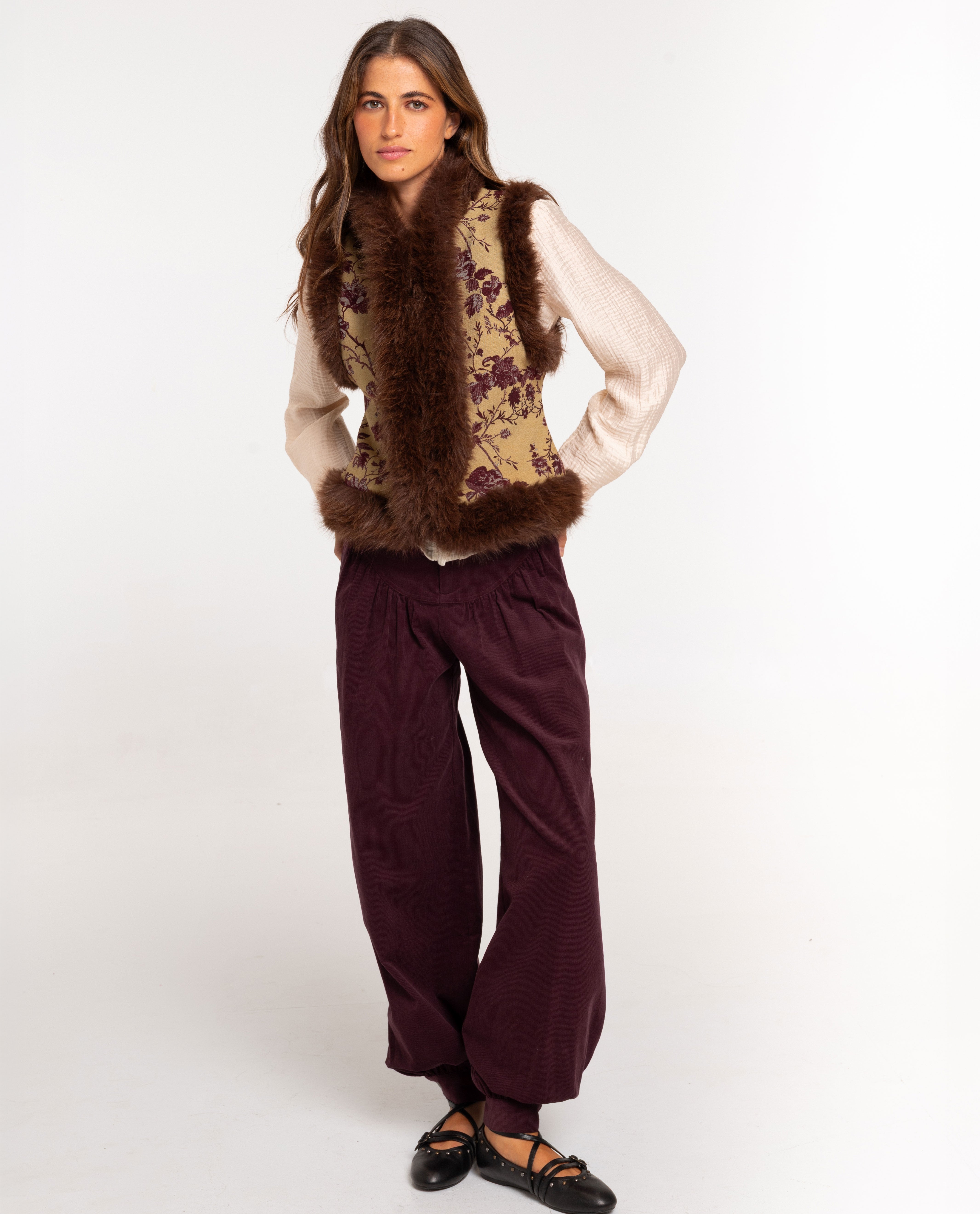 Chaleco jacquard con pelo de mujer - The-Are - Marrón Marrón-3