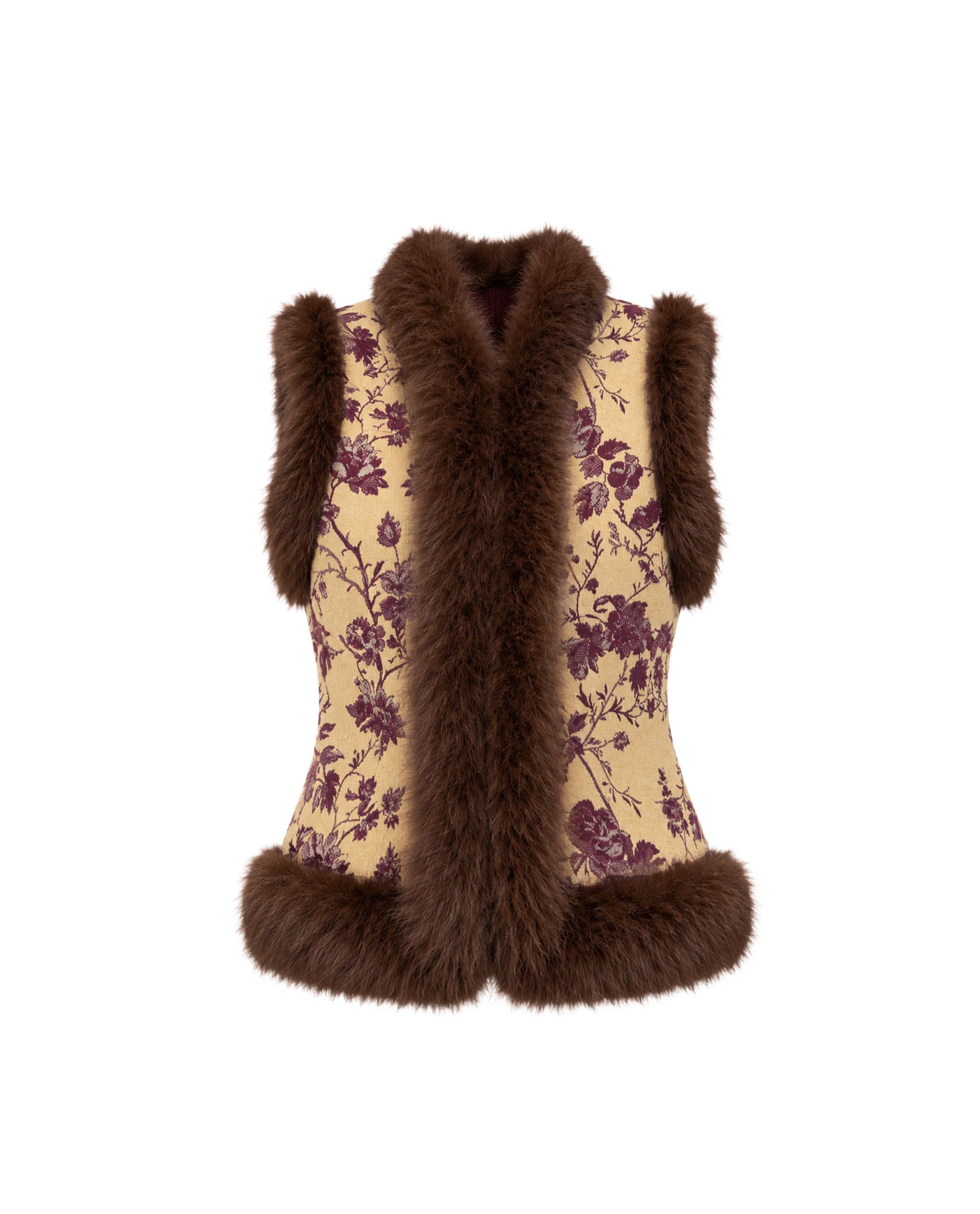 Chaleco jacquard con pelo de mujer - The-Are - Marrón Marrón-4