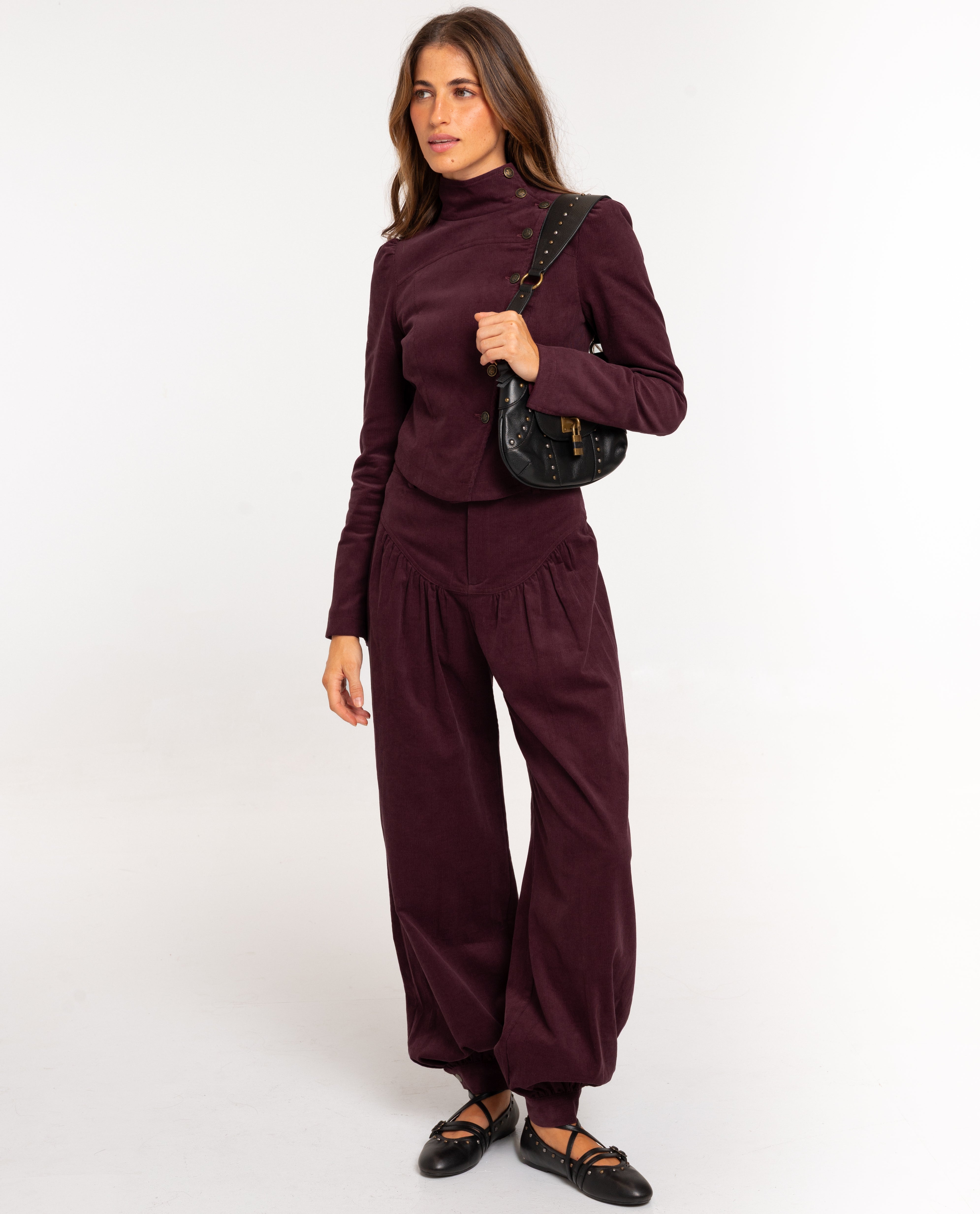 Pantalón ancho tipo globo de pana de mujer - The-Are - Berenjena Berenjena-1