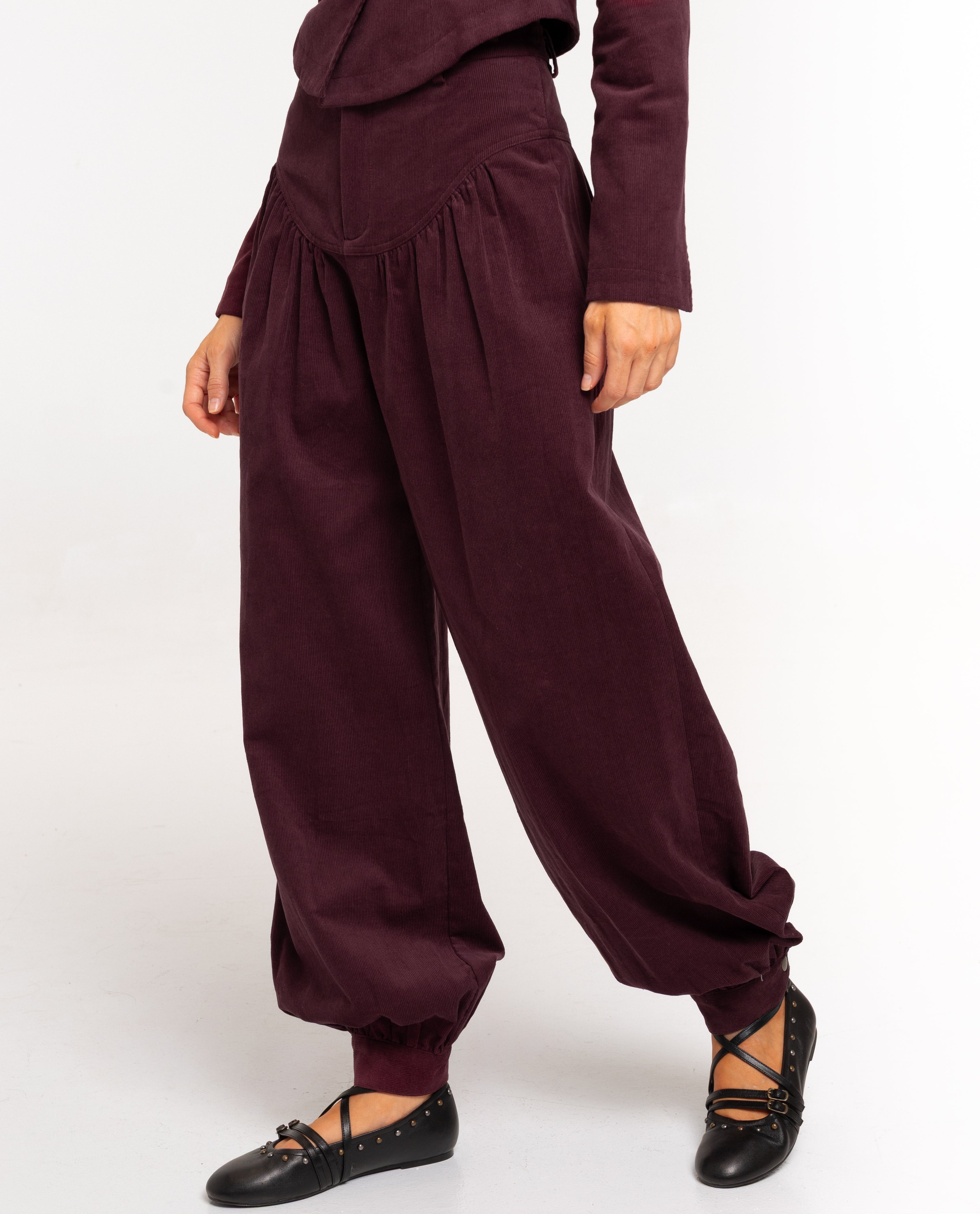Pantalón ancho tipo globo de pana de mujer - The-Are - Berenjena Berenjena-2