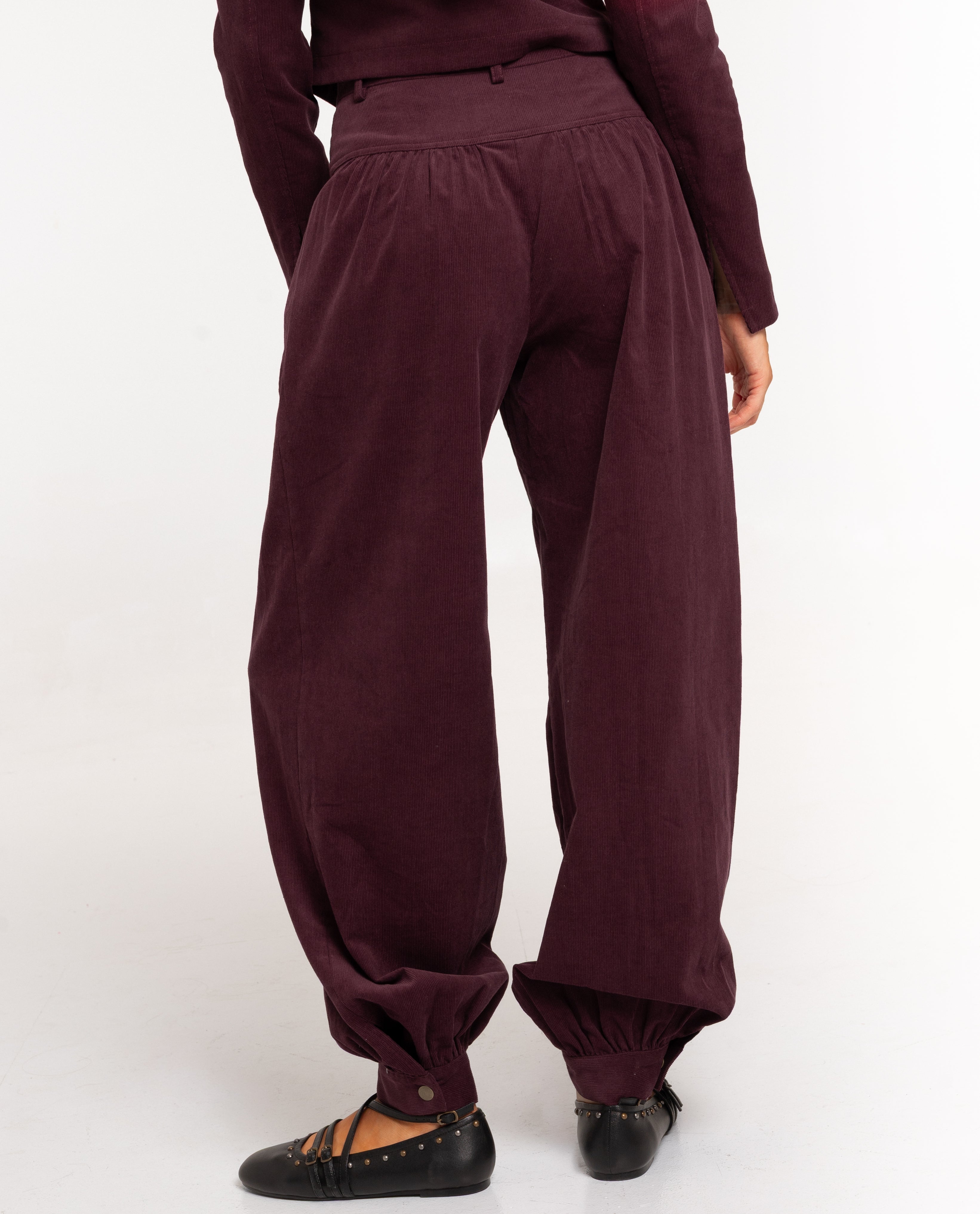 Pantalón ancho tipo globo de pana de mujer - The-Are - Berenjena Berenjena-3