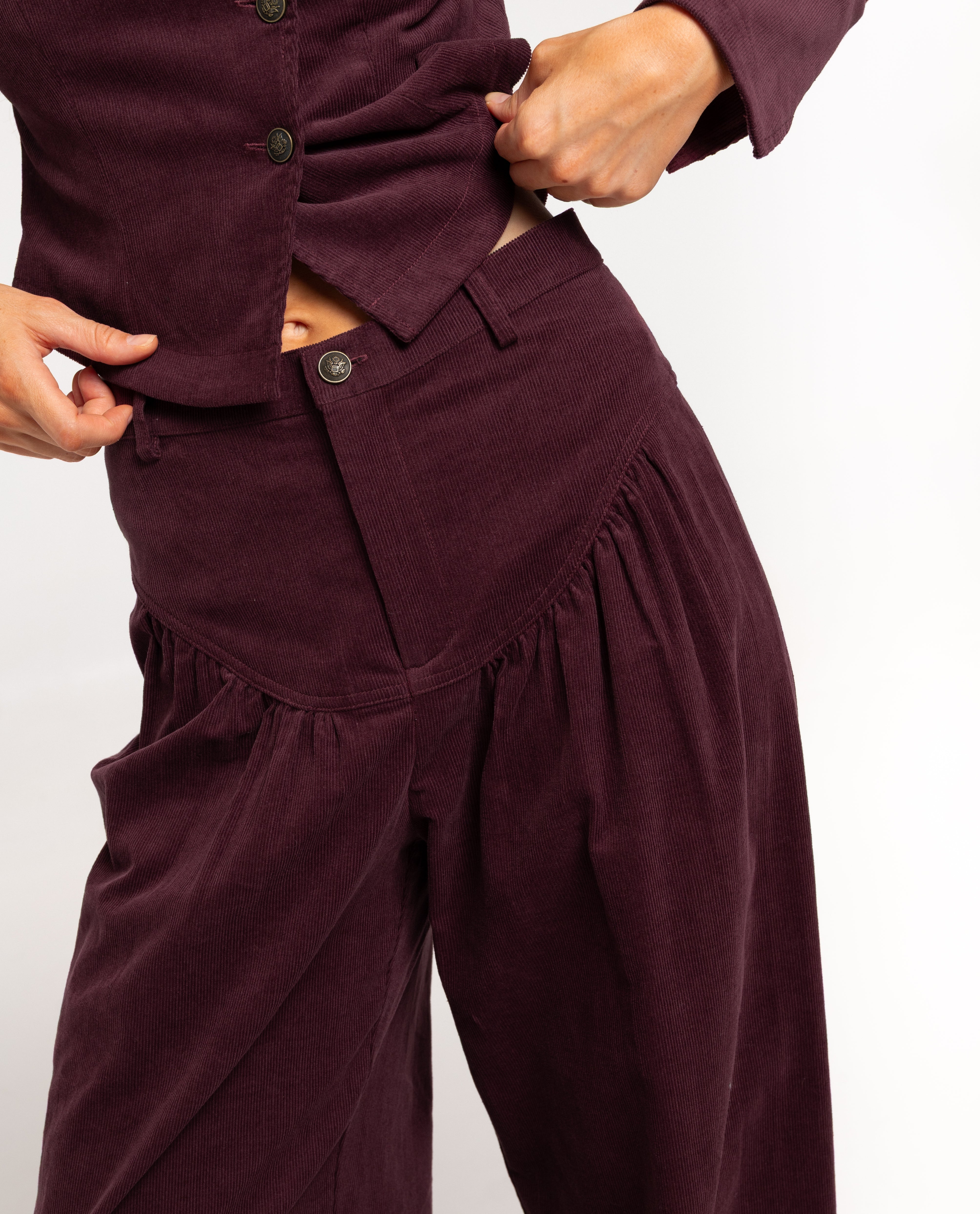 Pantalón ancho tipo globo de pana de mujer - The-Are - Berenjena Berenjena-4