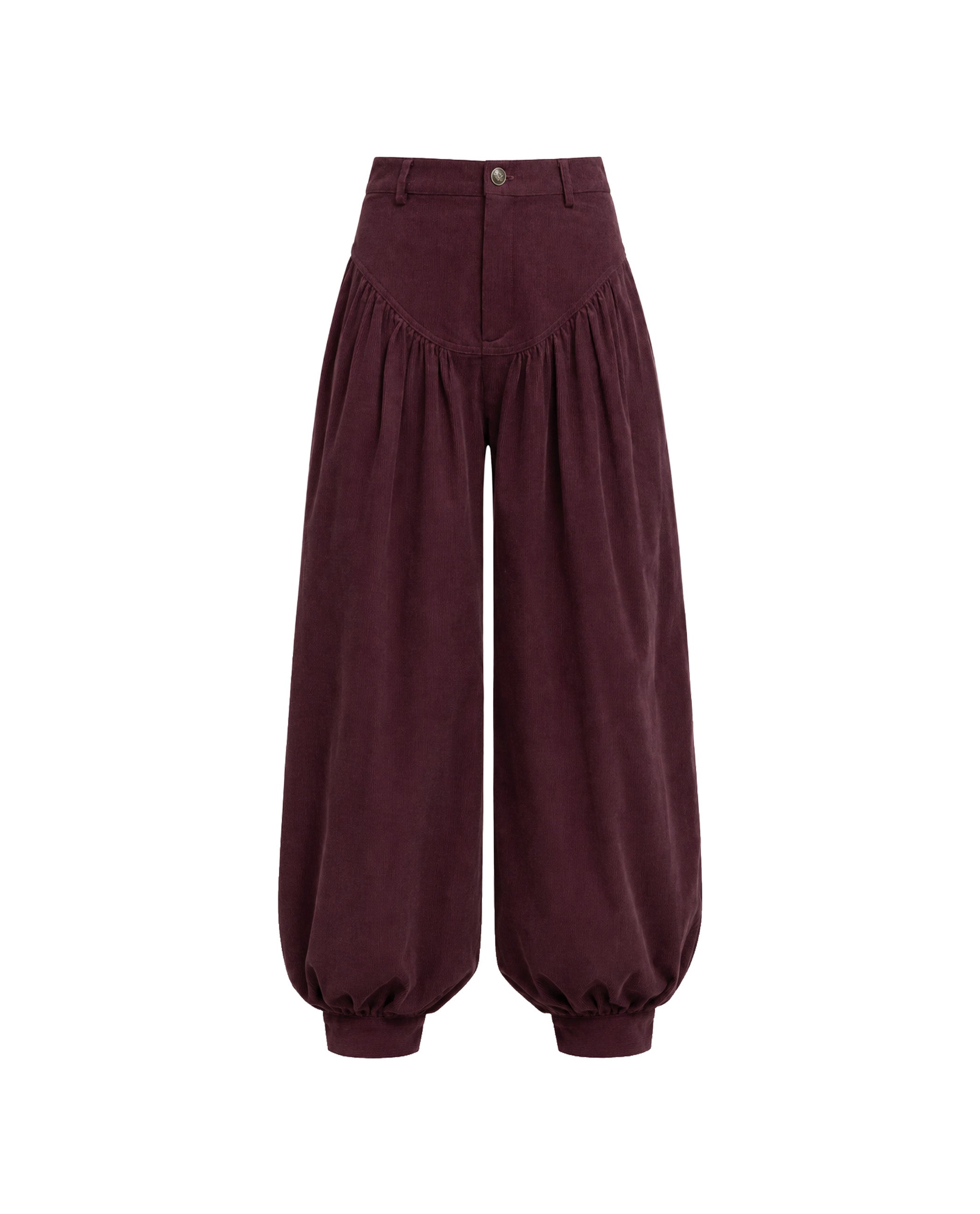 Pantalón ancho tipo globo de pana de mujer - The-Are - Berenjena Berenjena-5