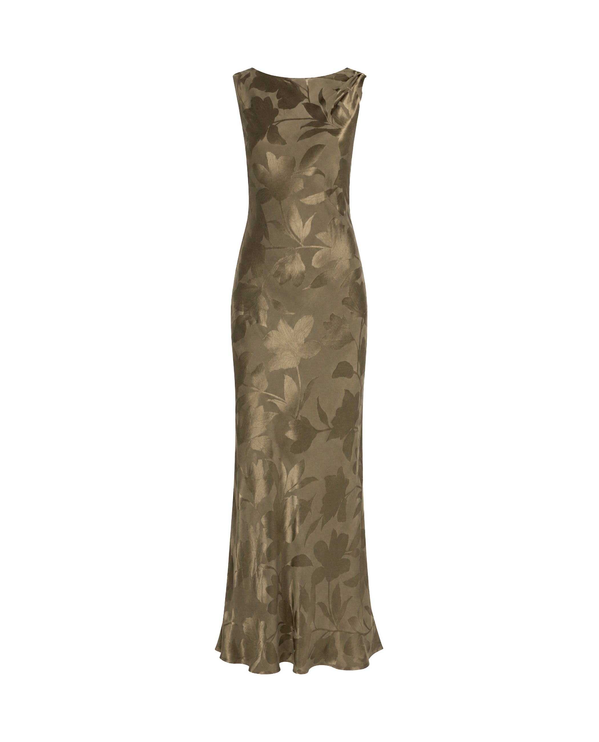 Vestido largo con escote drapeado en espalda - The-Are - Verde Verde-5
