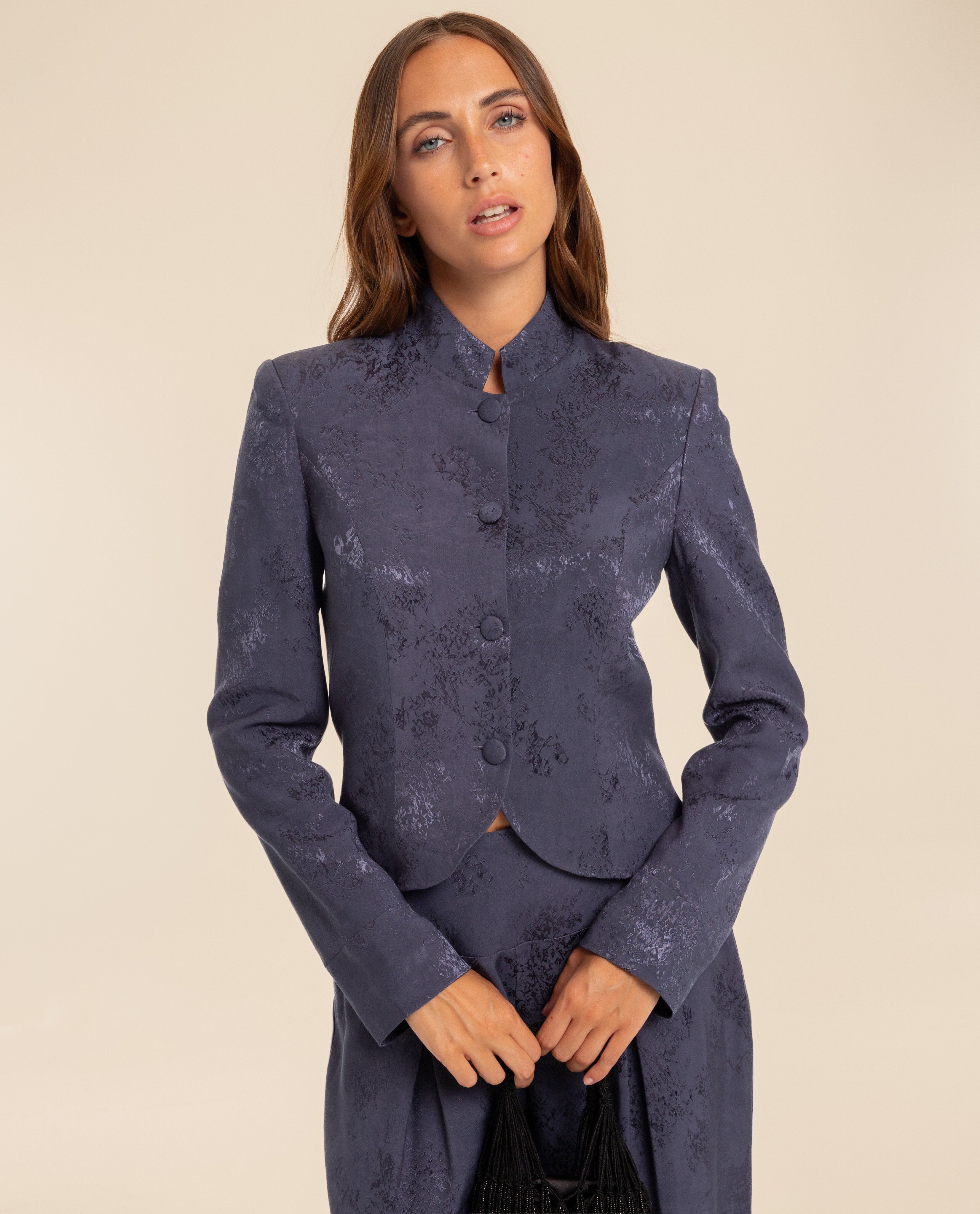 Imagen 0 de Chaqueta entallada de jacquard de mujer Azul