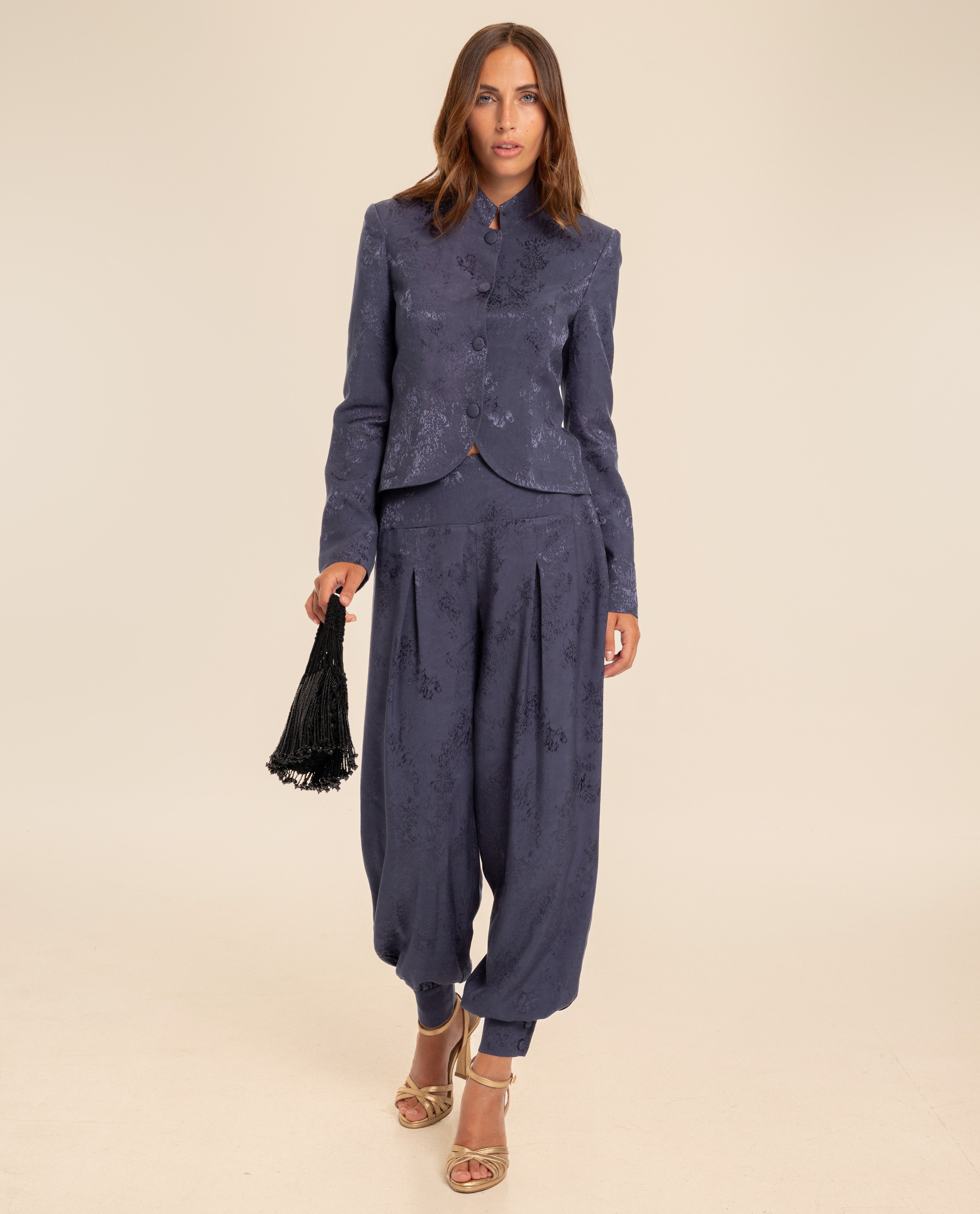 Pantalón ancho bombacho largo con pinzas de mujer - The-Are - Azul Azul-1