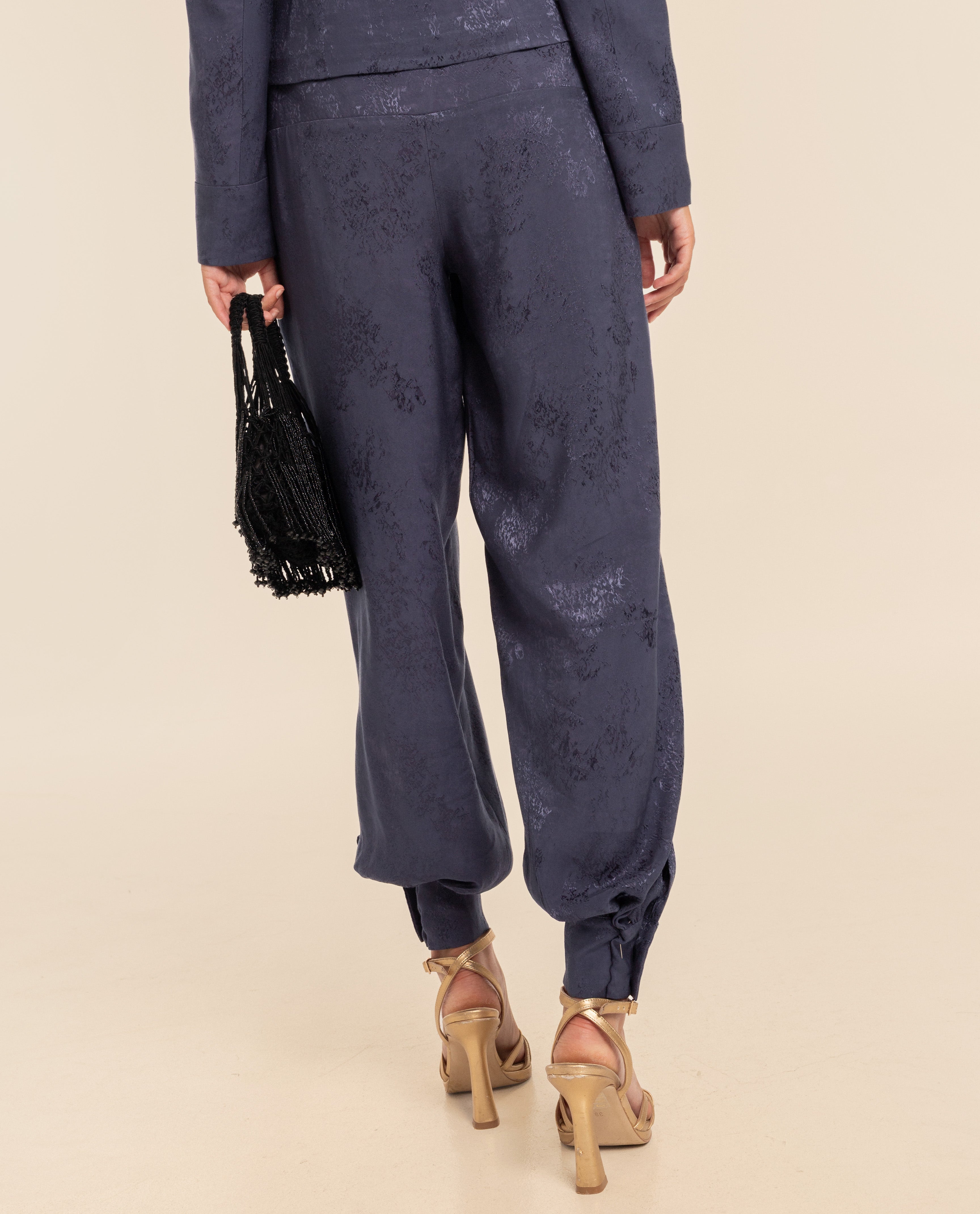 Pantalón ancho bombacho largo con pinzas de mujer - The-Are - Azul Azul-3