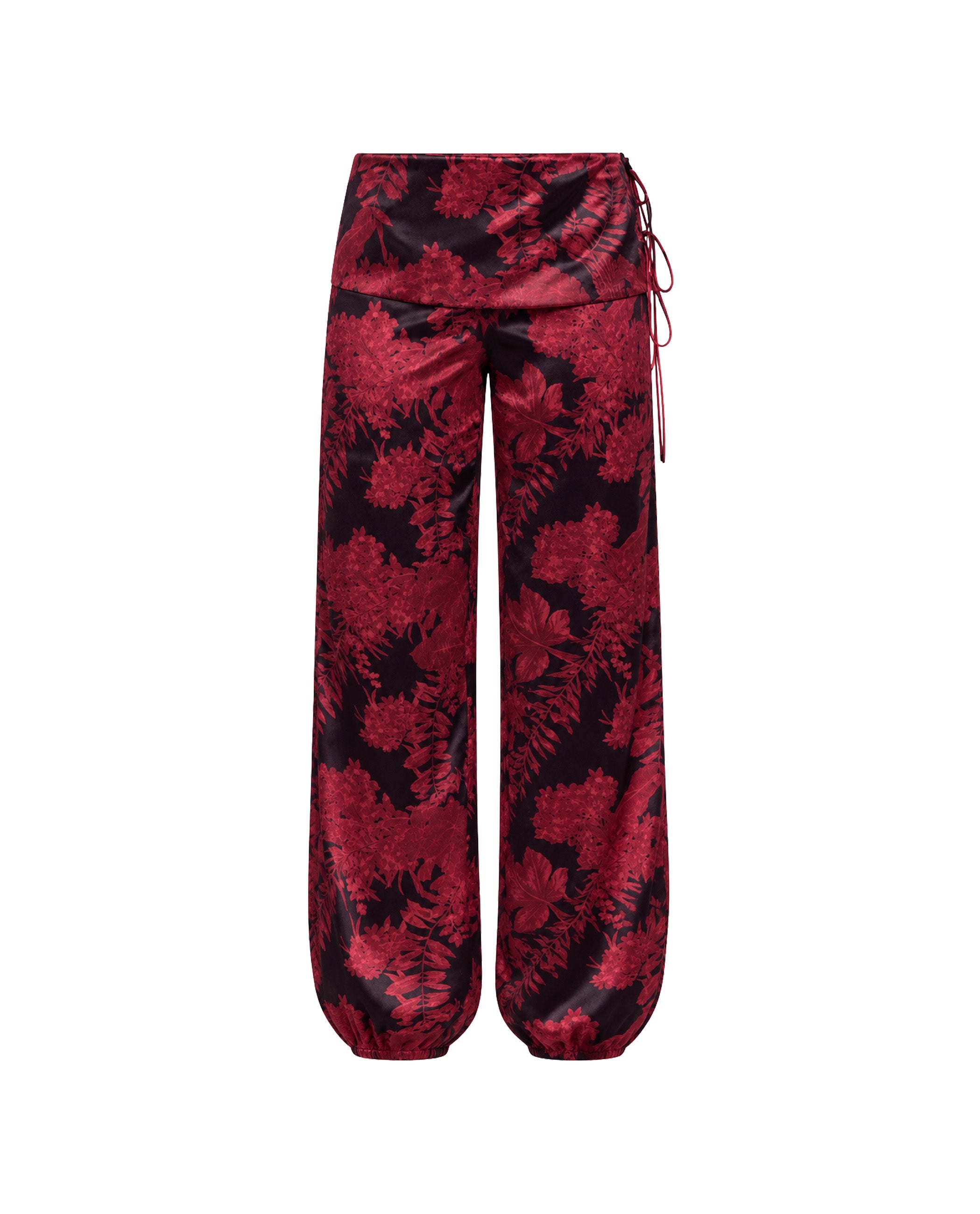 Pantalón ancho tipo bombacho satinado de mujer - The-Are - Rojo Rojo-6