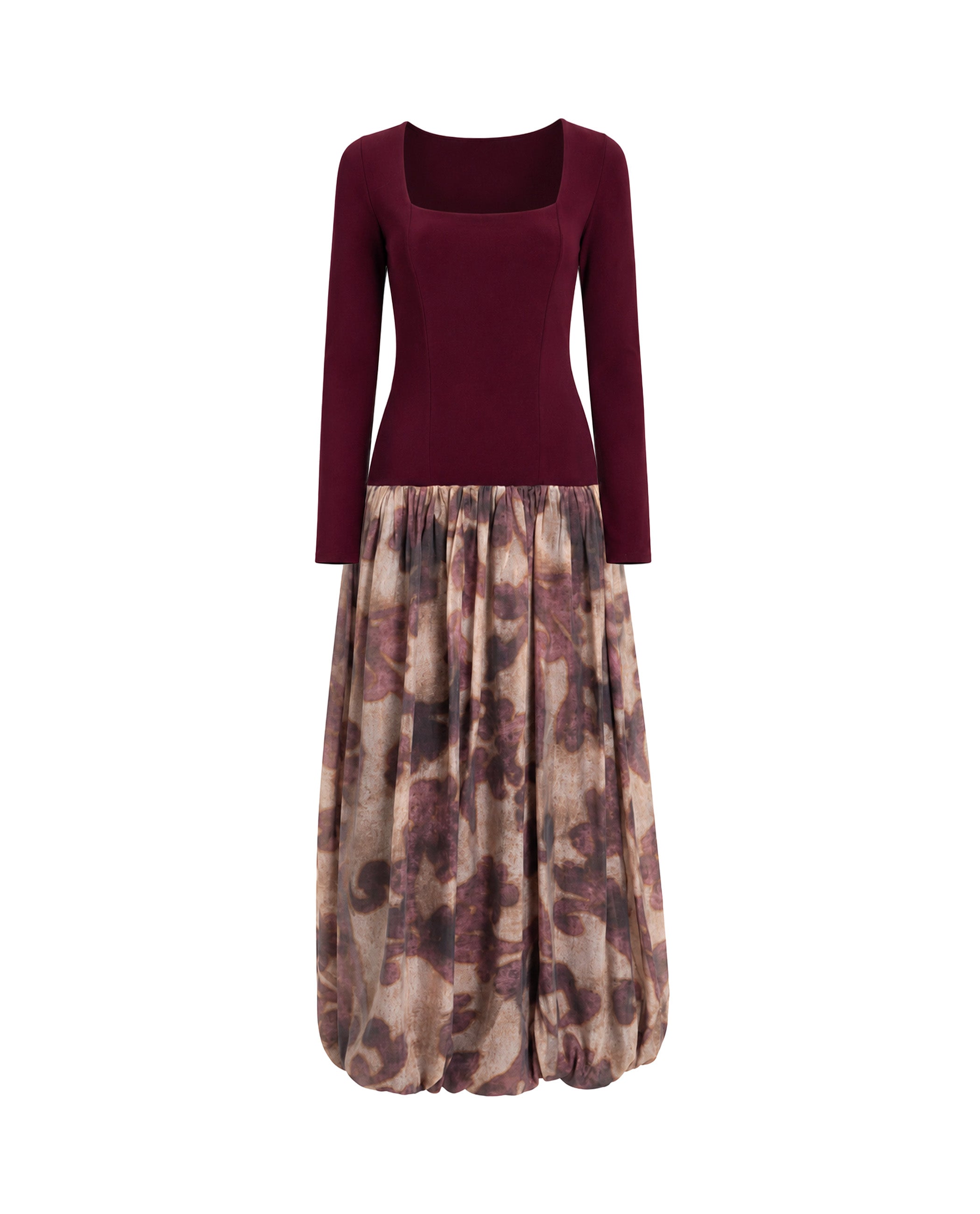 Vestido largo falda globo - The-Are - Burdeos Burdeos-5