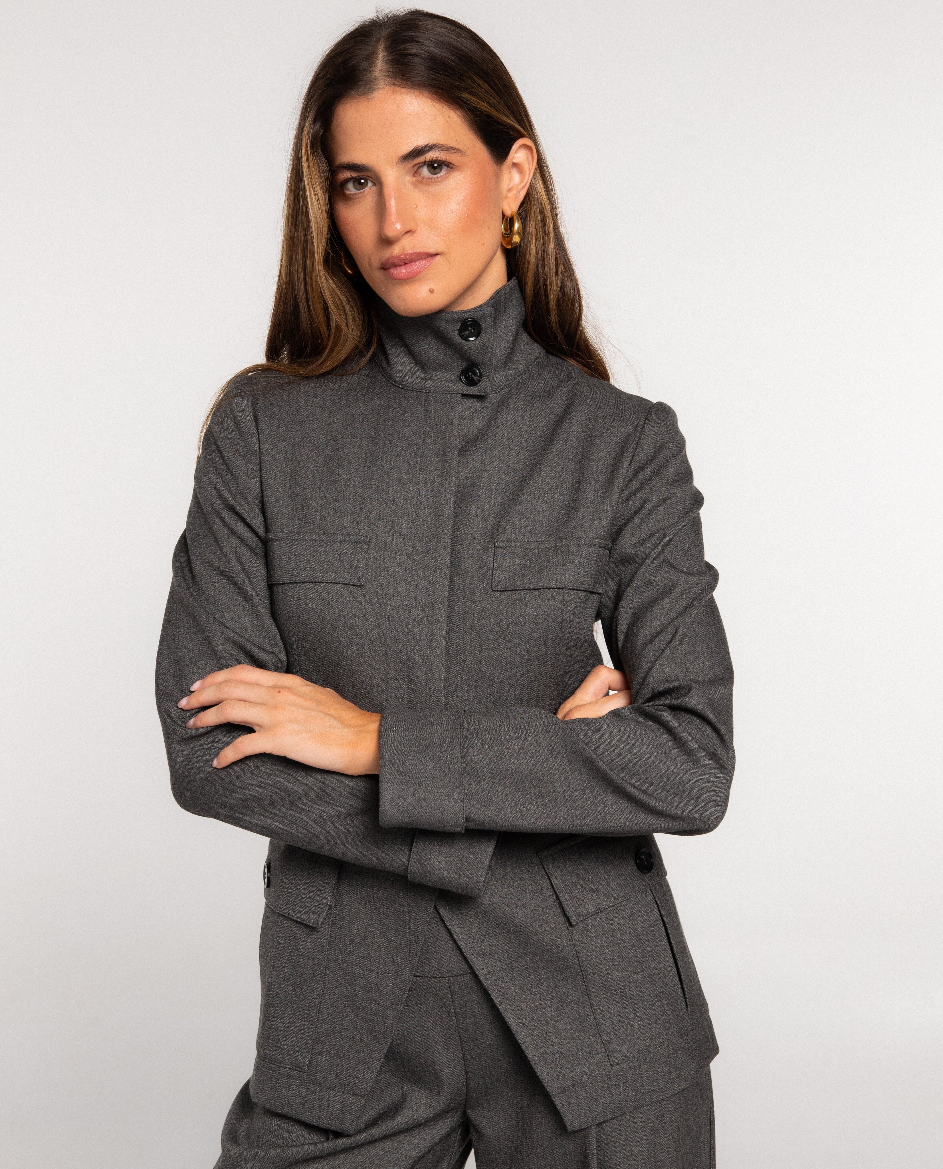Imagen 1 de Chaqueta entallada con lana de mujer - The-Are - Gris claro Gris claro