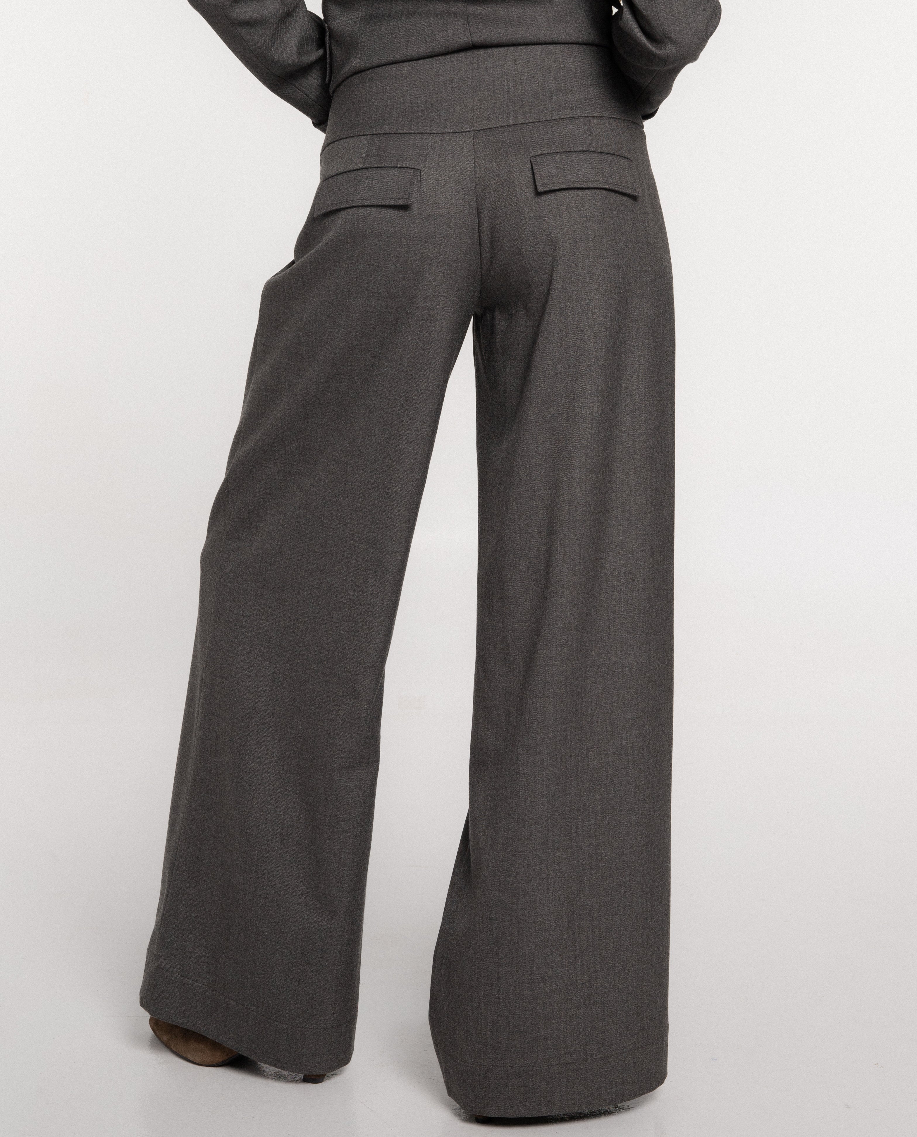 Imagen 3 de Pantalón ancho con lana y cinturilla de botones de mujer - The-Are - Gris claro Gris claro