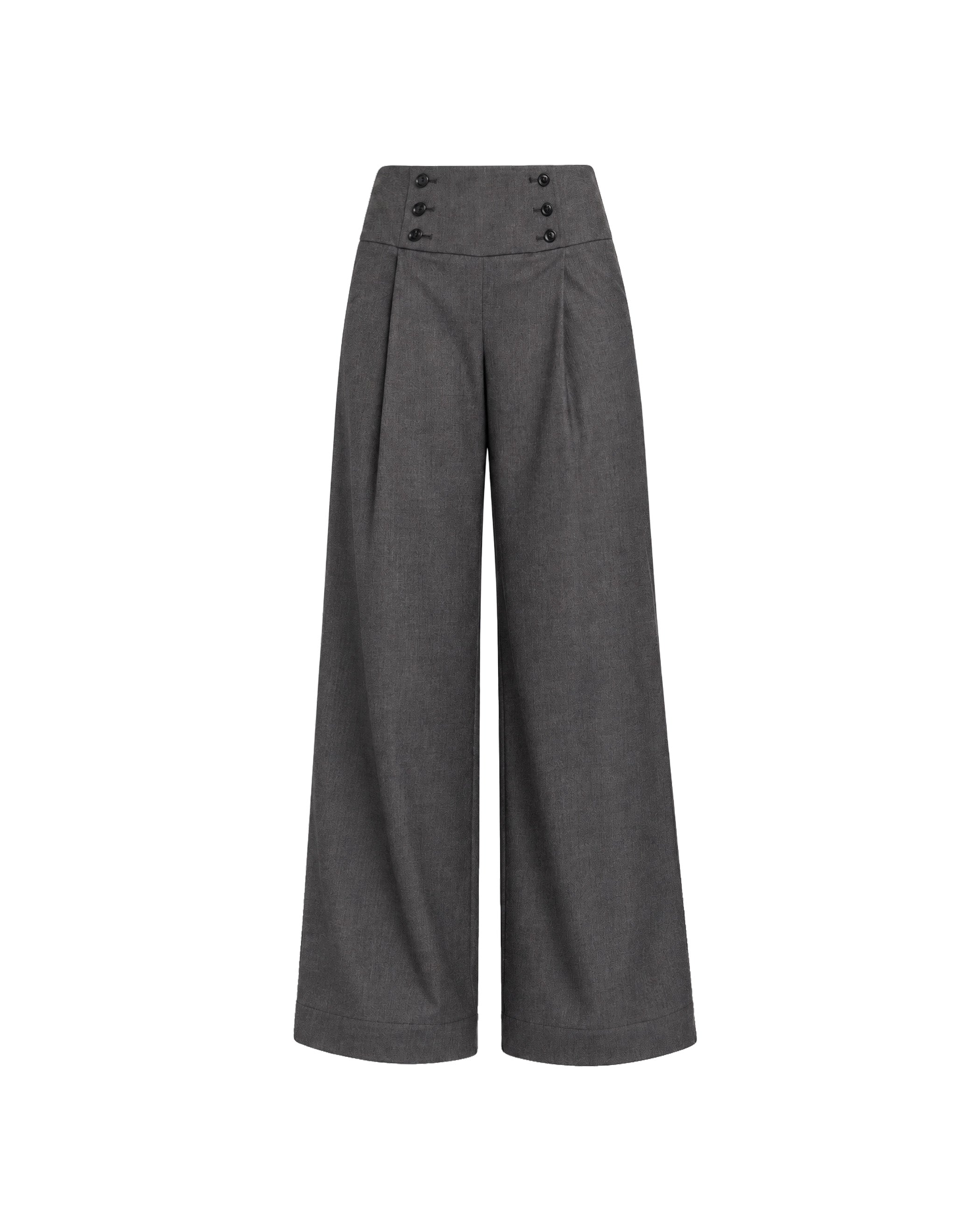 Imagen 5 de Pantalón ancho con lana y cinturilla de botones de mujer - The-Are - Gris claro Gris claro
