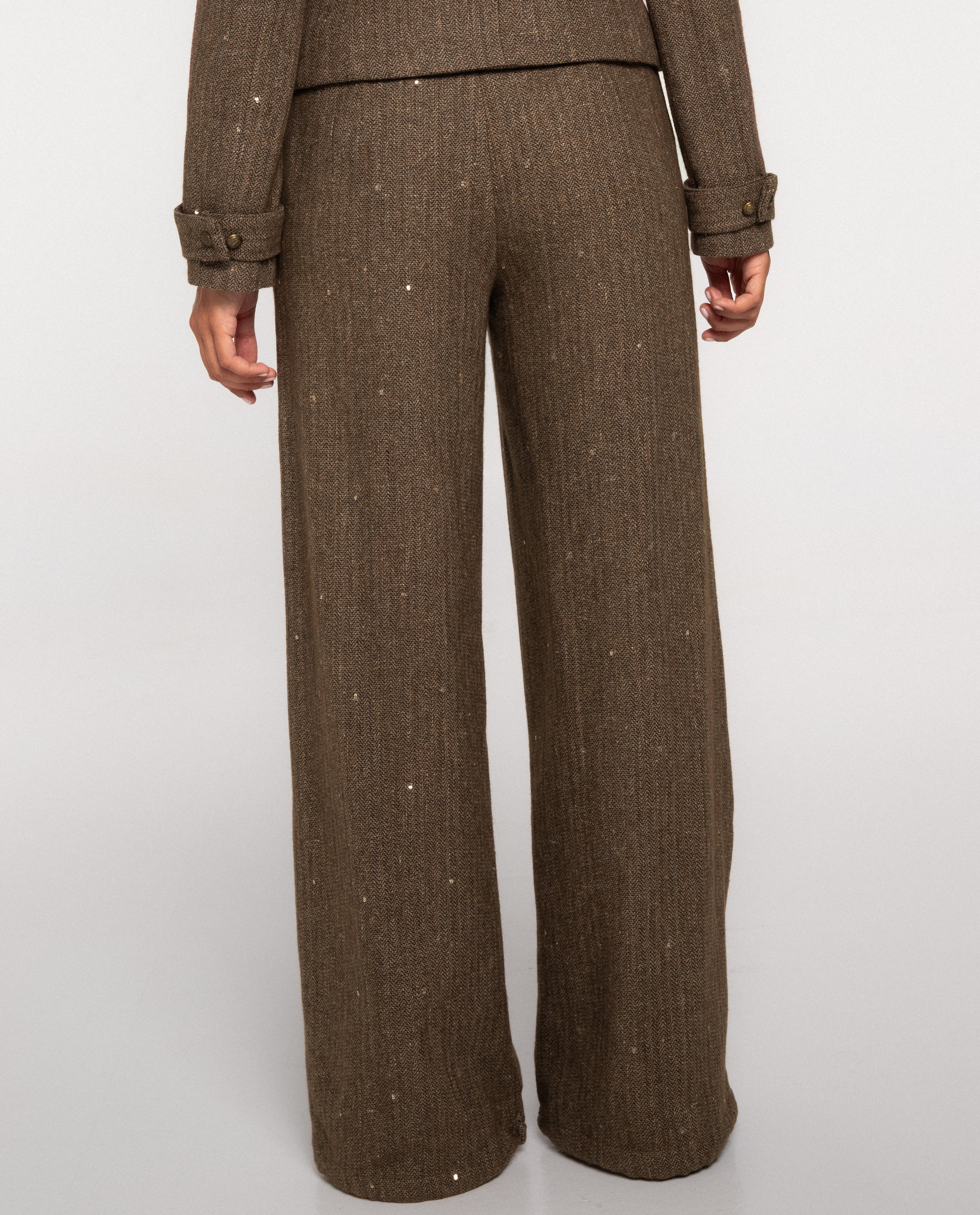 Pantalón ancho con bordados y lentejuelas de mujer - The-Are - Oro Oro-4