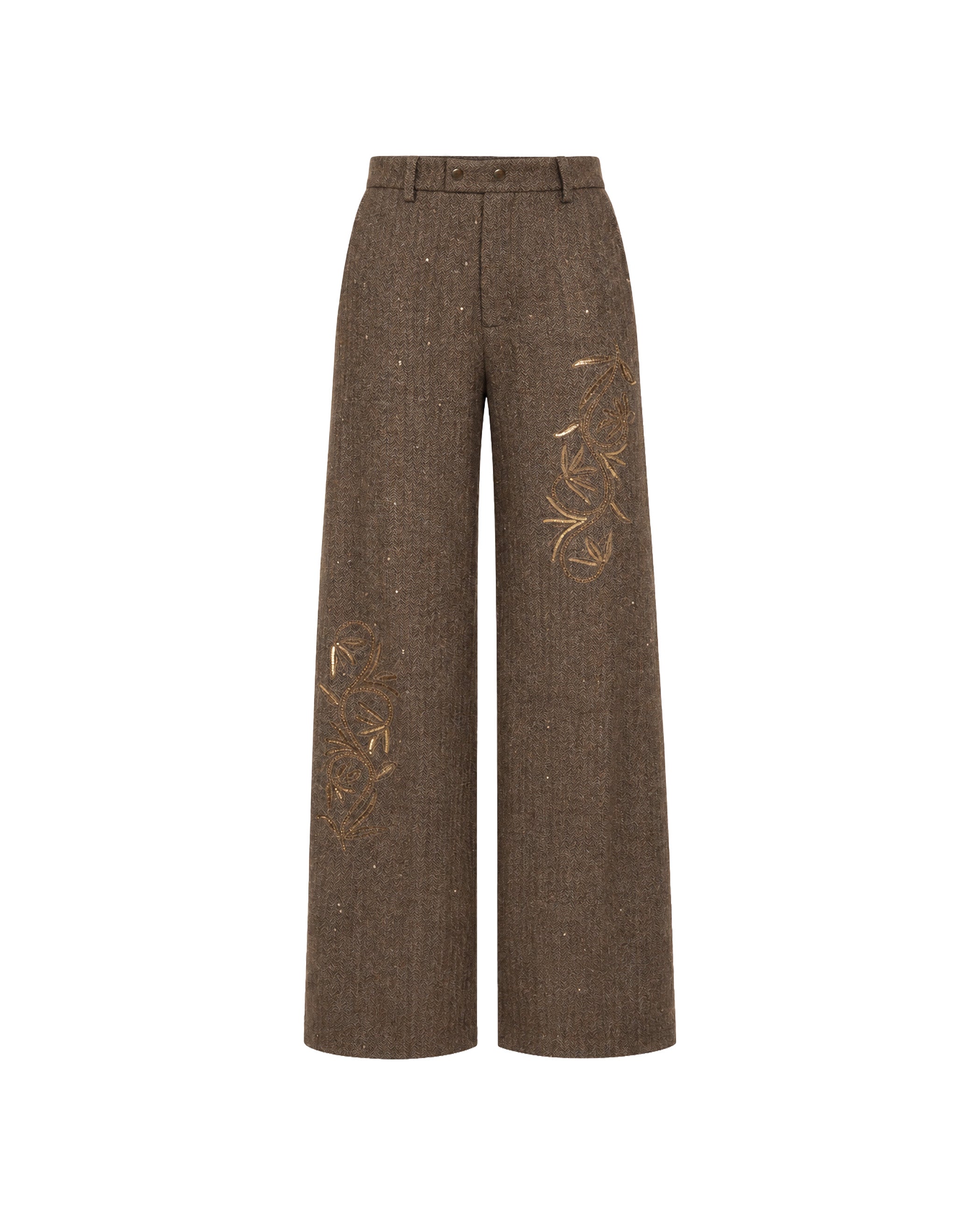 Pantalón ancho con bordados y lentejuelas de mujer - The-Are - Oro Oro-6