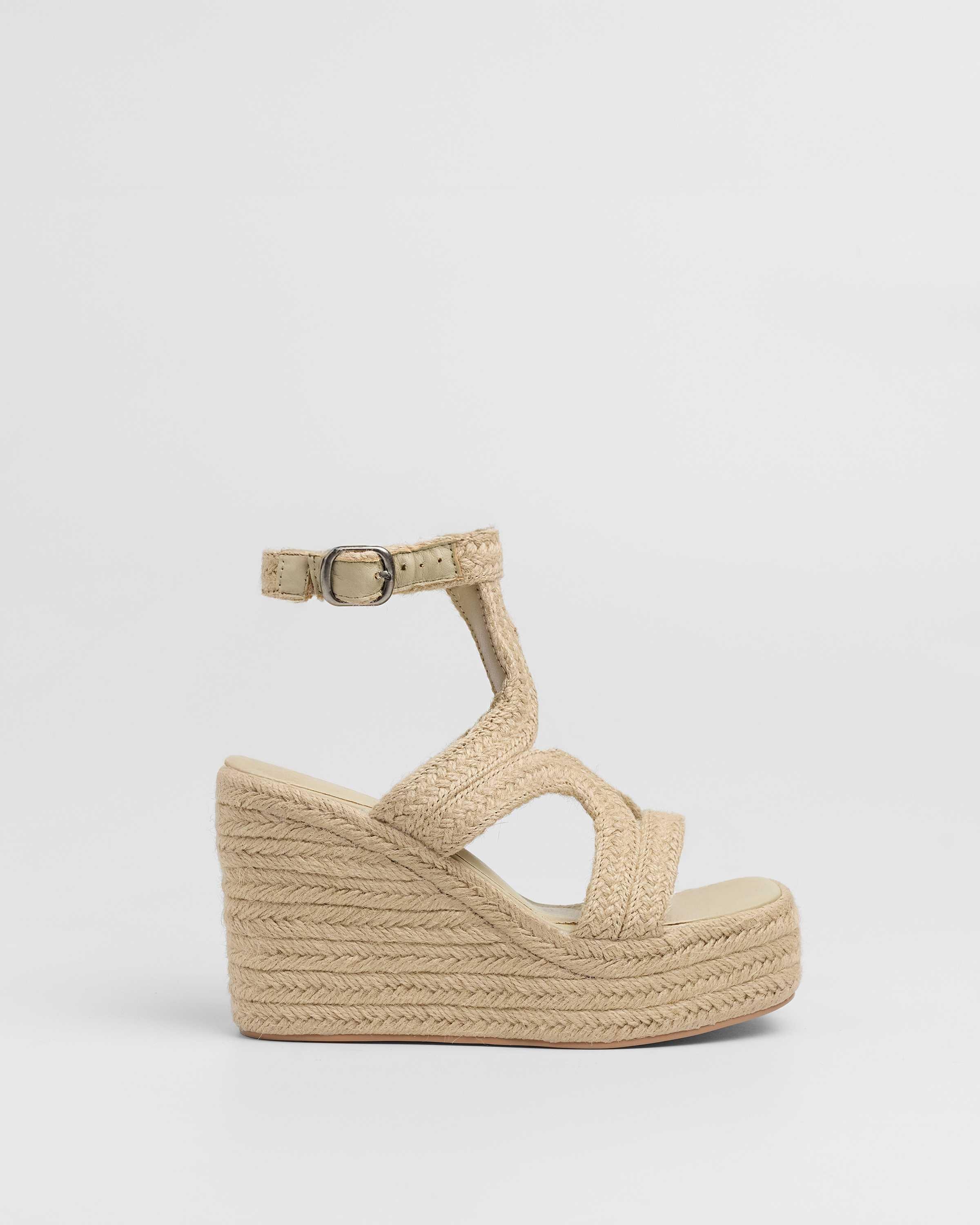 Mim - Sandalias de cuñas de mujer en yute con cierre de hebilla.