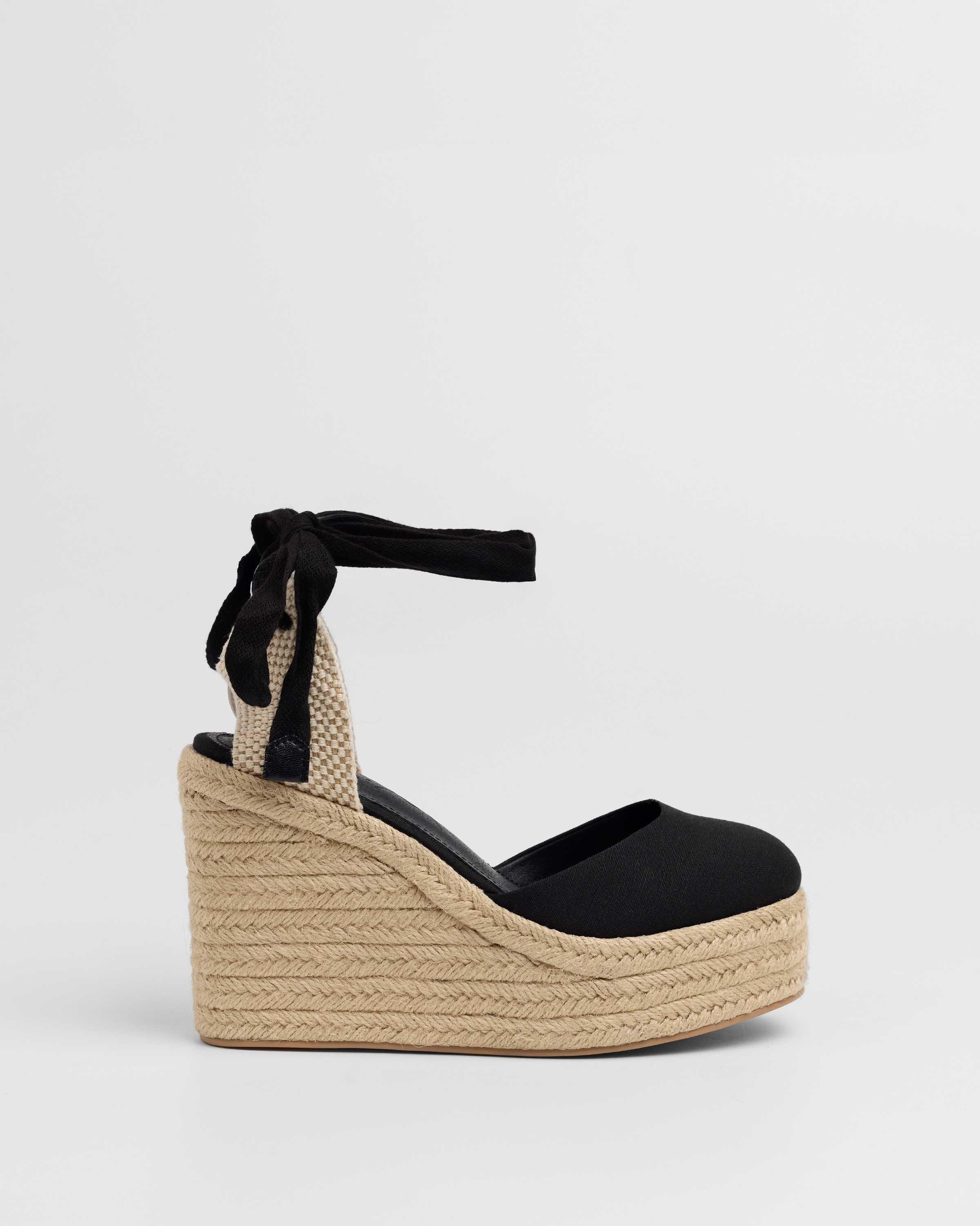 Mim - Sandalias de cuñas de mujer en yute con cierre de cintas.
