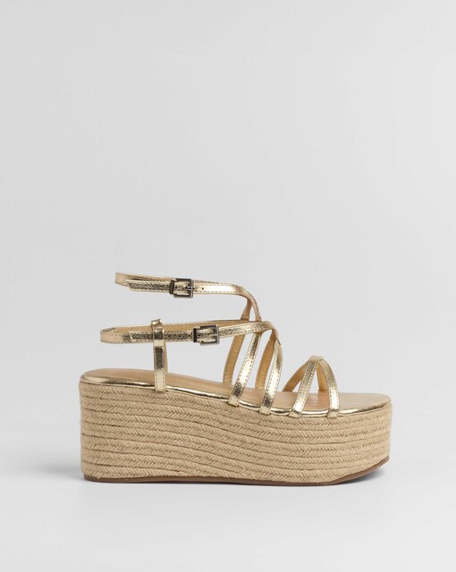Imagen 0 de Sandalias de plataforma de mujer en dorado con tiras finas