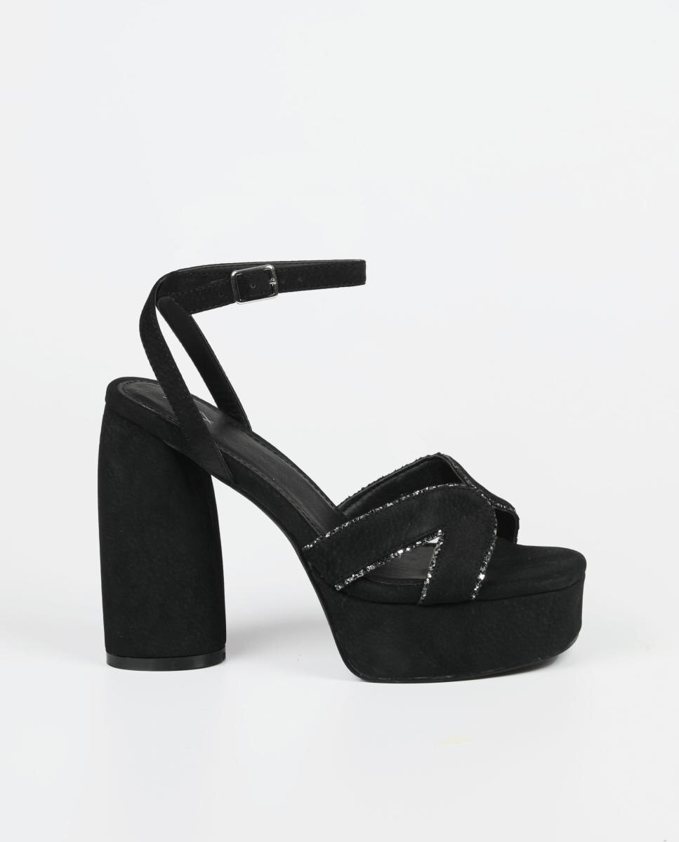 Sandalias negras best sale tacon ancho