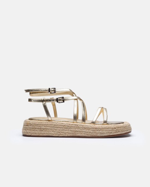 Imagen 0 de Sandalias de plataforma de mujer en esparto con tiras doradas