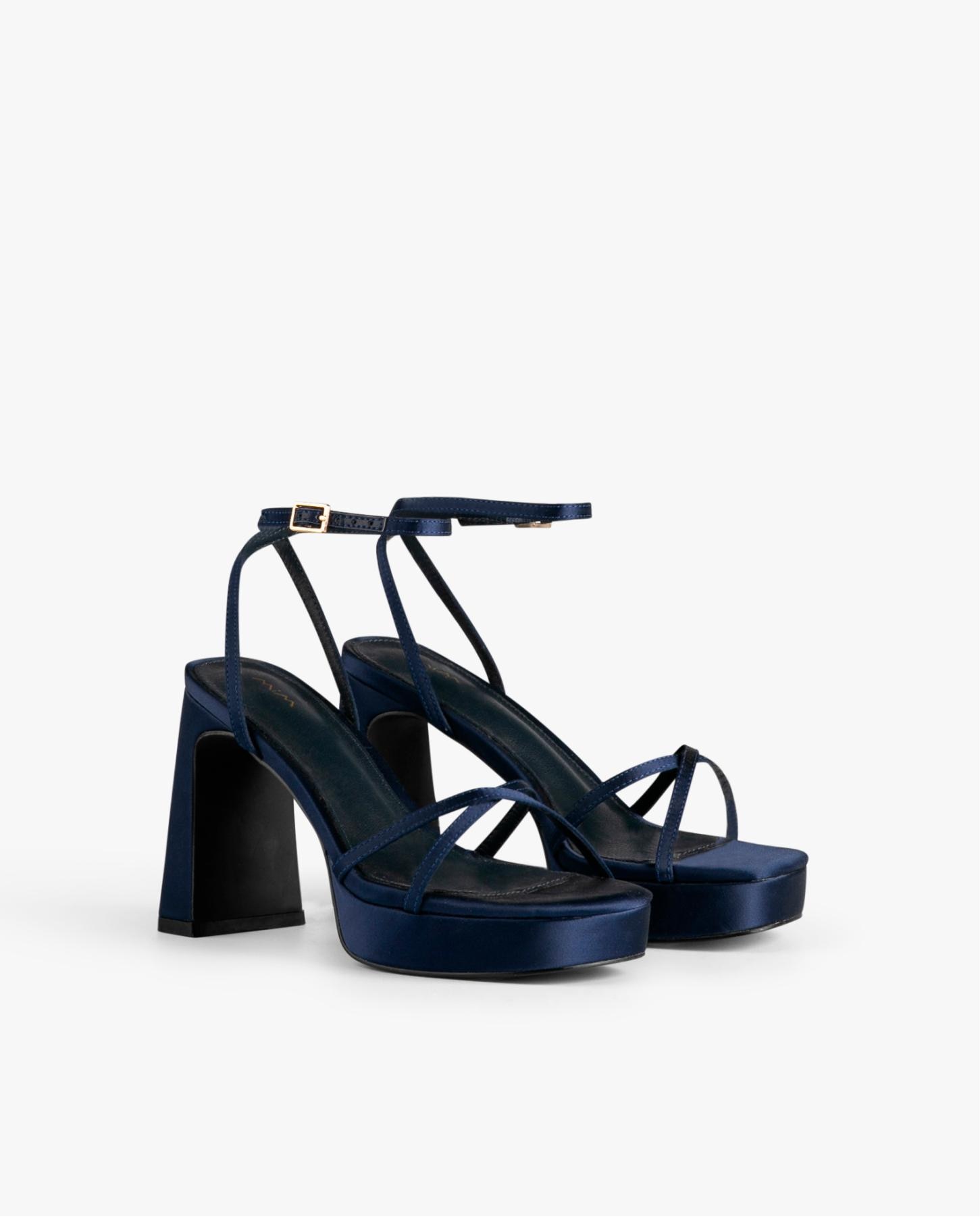 Sandalias de tacón de mujer con plataforma y cierre pulsera - Mim - Azul marino Azul marino-2