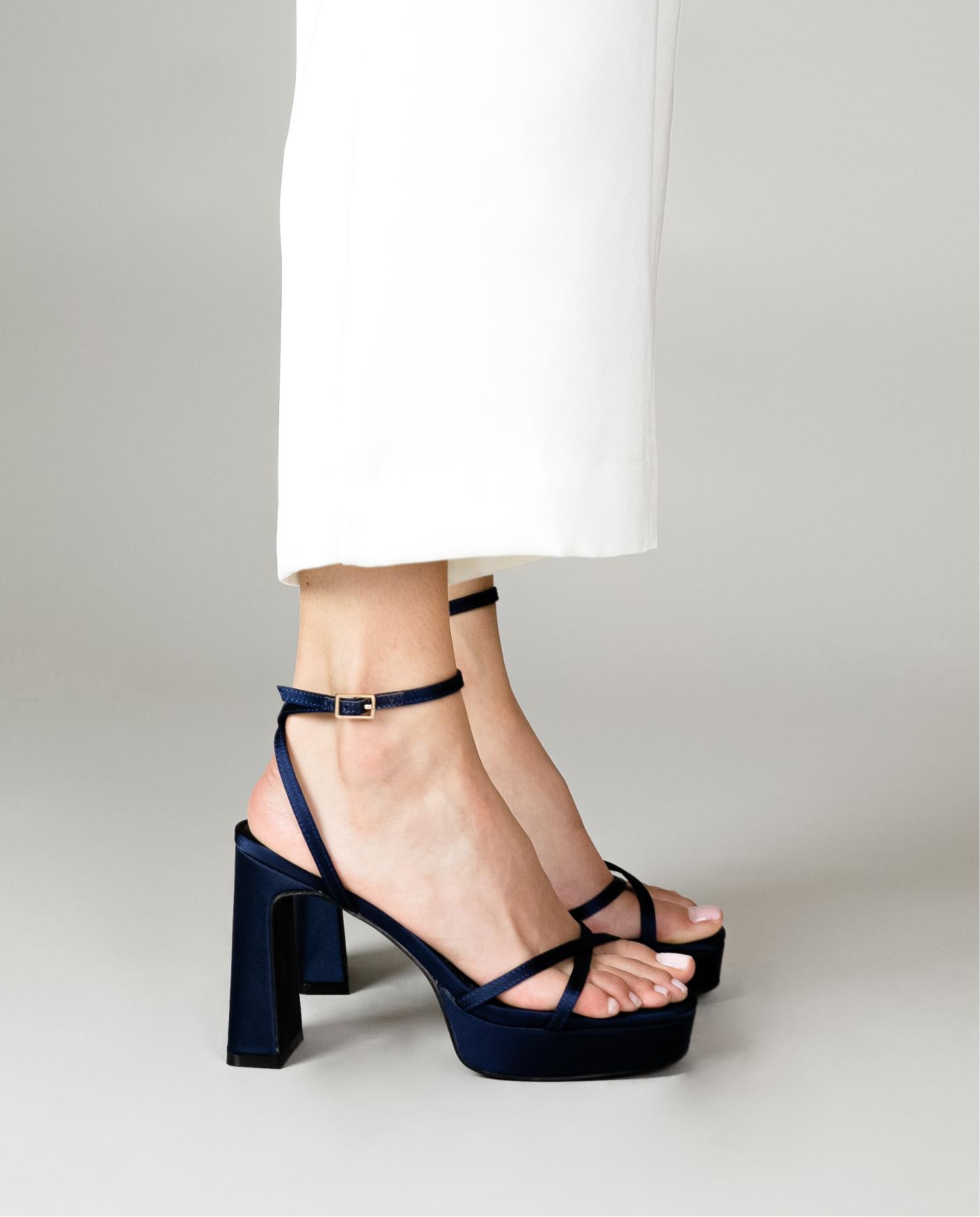 Sandalias de tacón de mujer con plataforma y cierre pulsera - Mim - Azul marino Azul marino-3