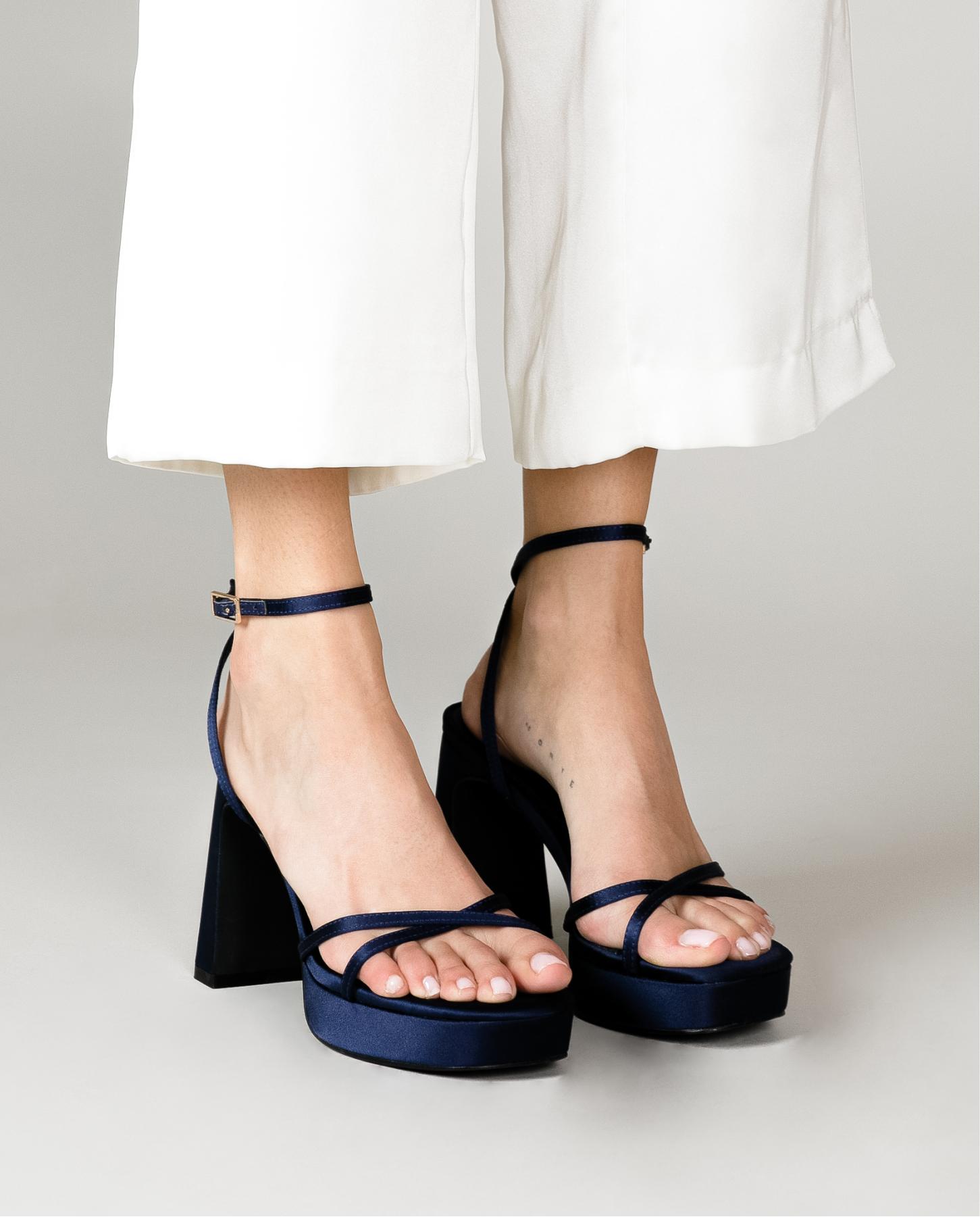 Sandalias de tacón de mujer con plataforma y cierre pulsera - Mim - Azul marino Azul marino-4