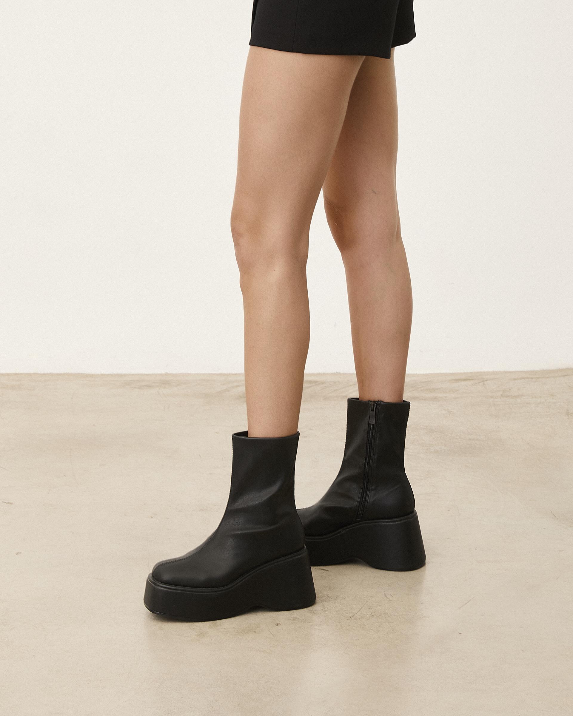 Botas de mujer de plataforma de caña baja - Mim - Negro Negro-2