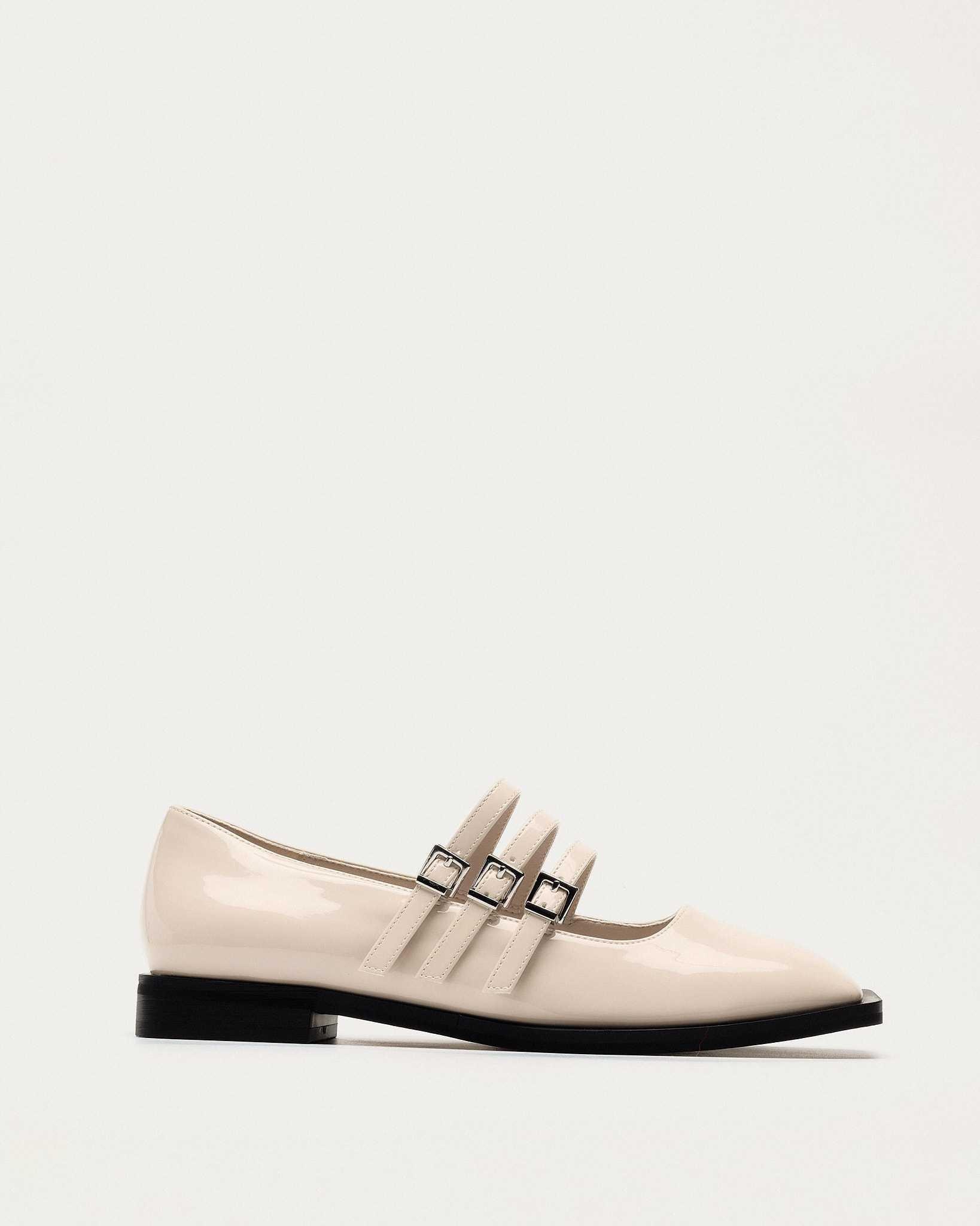 Mim - Zapatos planos de mujer con cierre de tres tiras con hebilla.