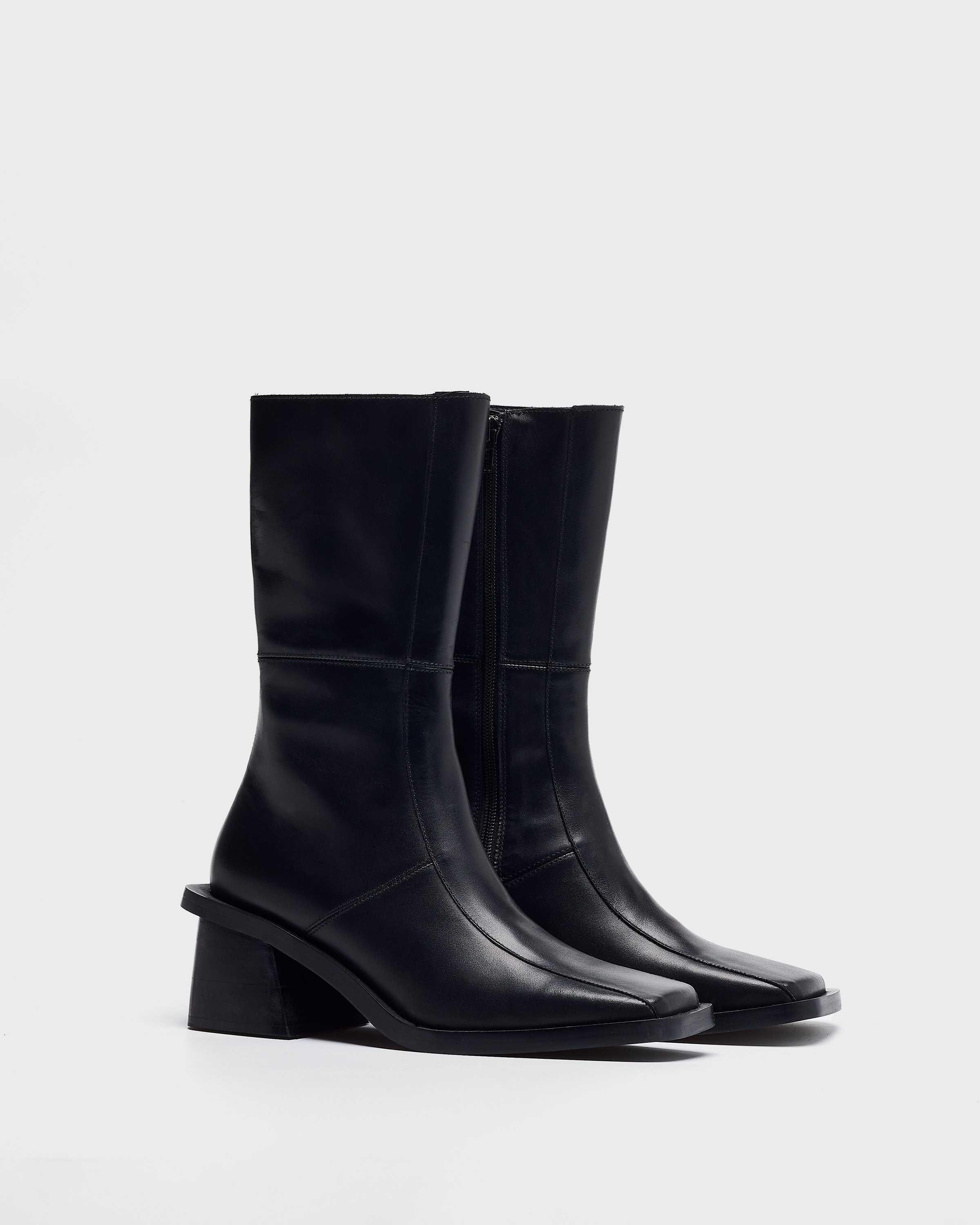 Botas de mujer de piel y caña media - Mim - Negro Negro-2