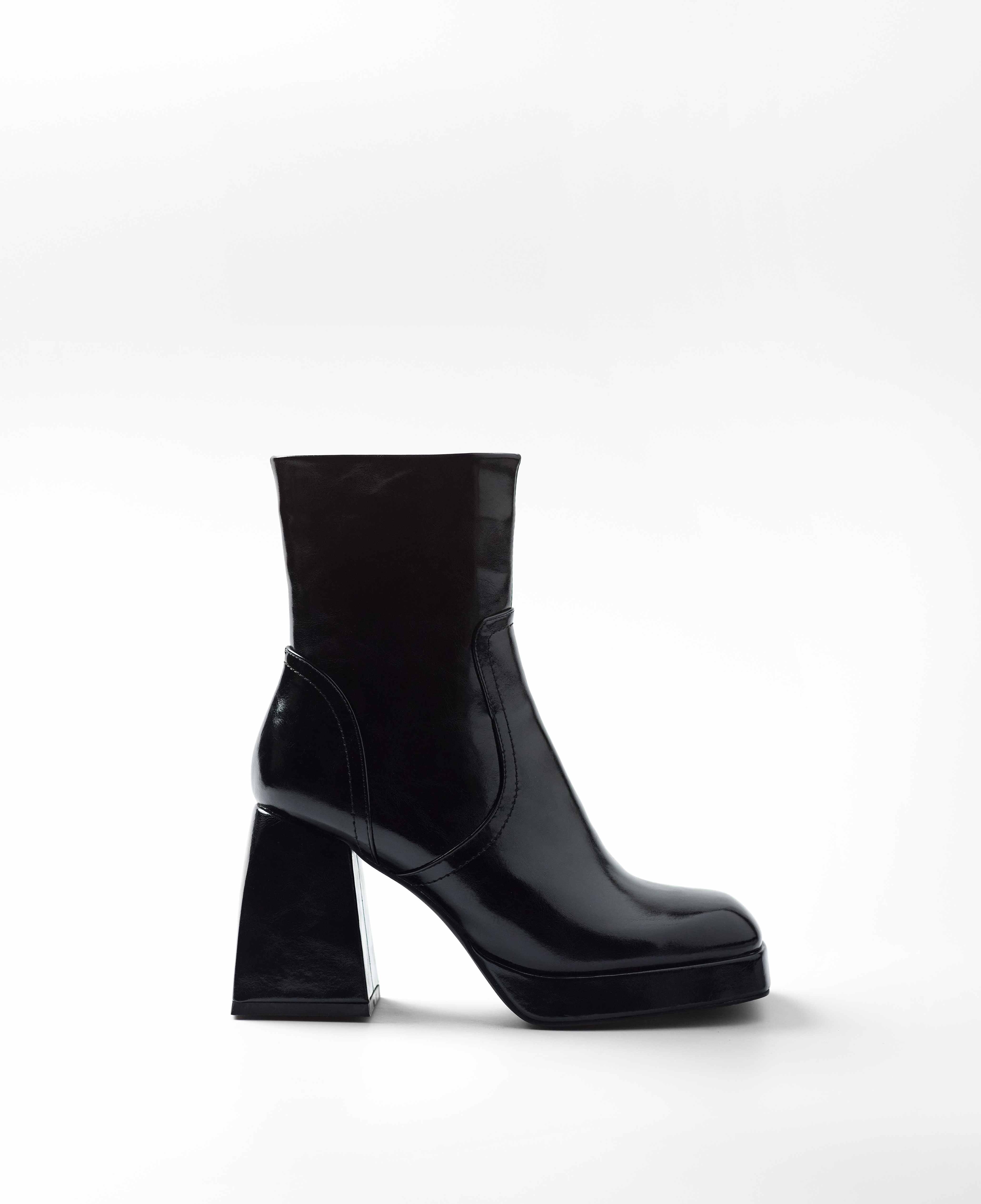 Botas de tacón de mujer de caña baja con plataforma - Mim - Negro Negro-1