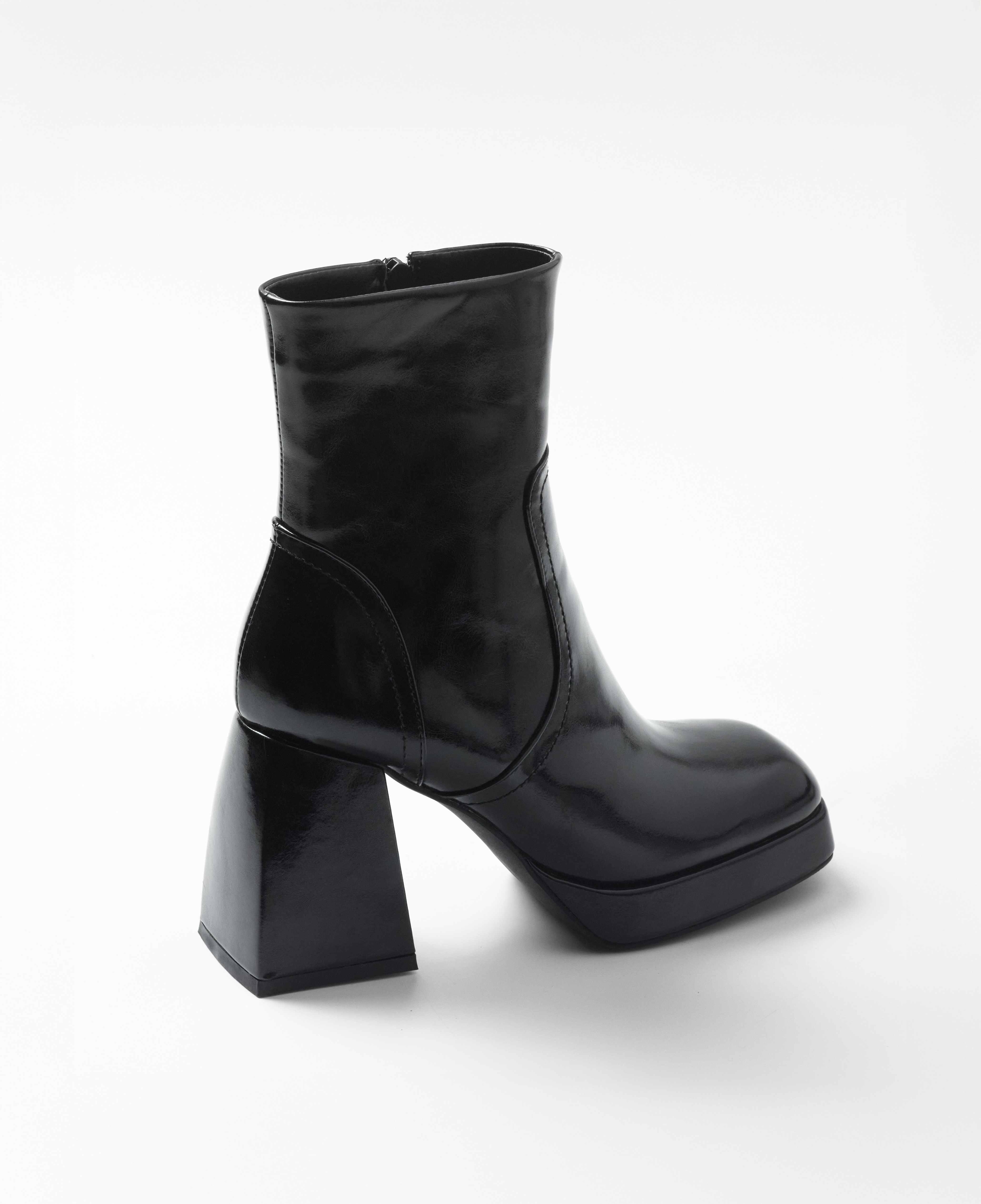 Botas de tacón de mujer de caña baja con plataforma - Mim - Negro Negro-3