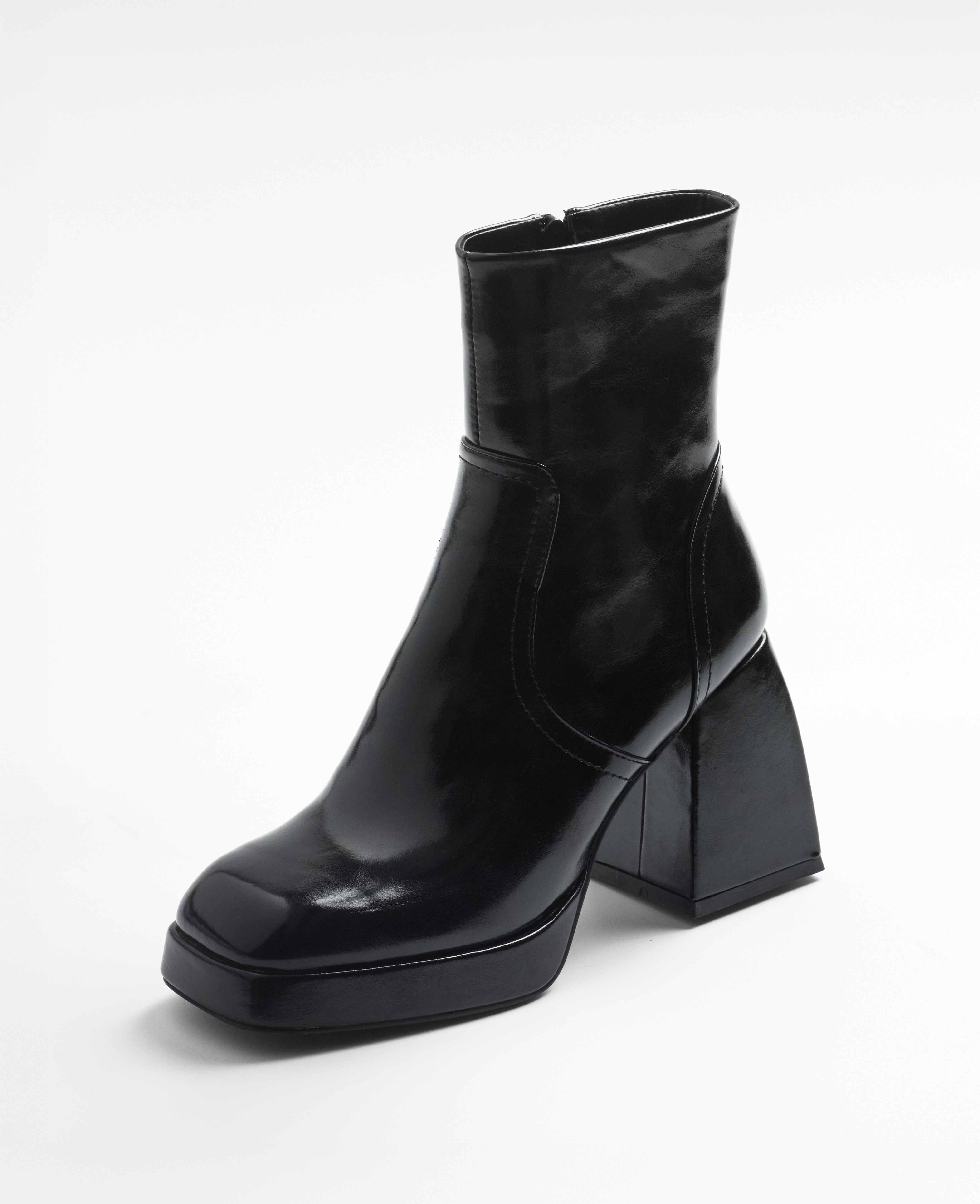 Botas de tacón de mujer de caña baja con plataforma - Mim - Negro Negro-4